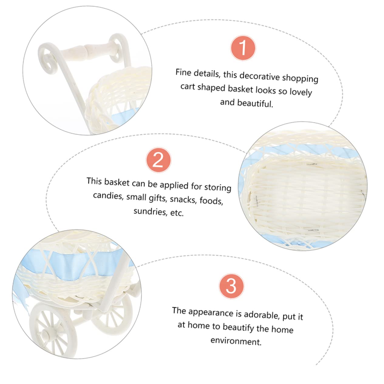 WATIIFUFU 2-Piece Woven Party Baskets Set - Decorative Miniature Doll Stroller Cart & Bowl for Wedding, Baby Shower, Home Decor - Perfect for Gift Wrapping, Table Centerpieces, and Nursery Storage