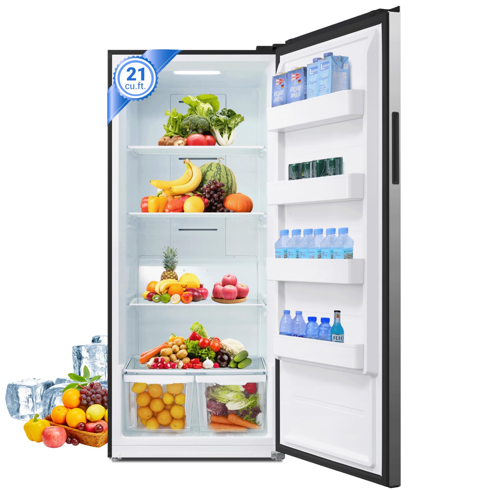 21 Cu Ft Frost Free Upright Freezer Stainless Steel - Convertible Freezer Refrigerator with LED Control Panel, Right Hinged Door - Perfect for Garage, Kitchen, Home & Office Use - Energy Efficient Appliance for Food Storage & Organization