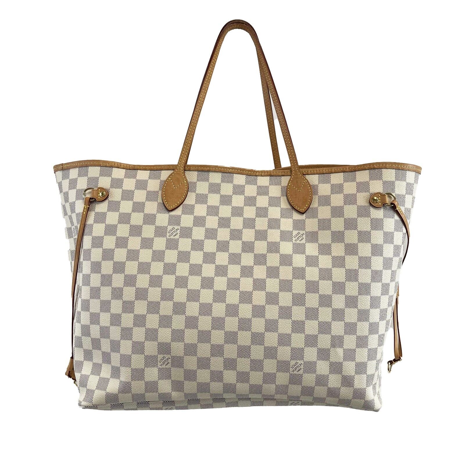 Louis Vuitton Neverfull GM Tote Bag - Damier Azur Canvas with Pouch, White Designer Handbag for Women | Perfect for Work, Travel & Everyday Use