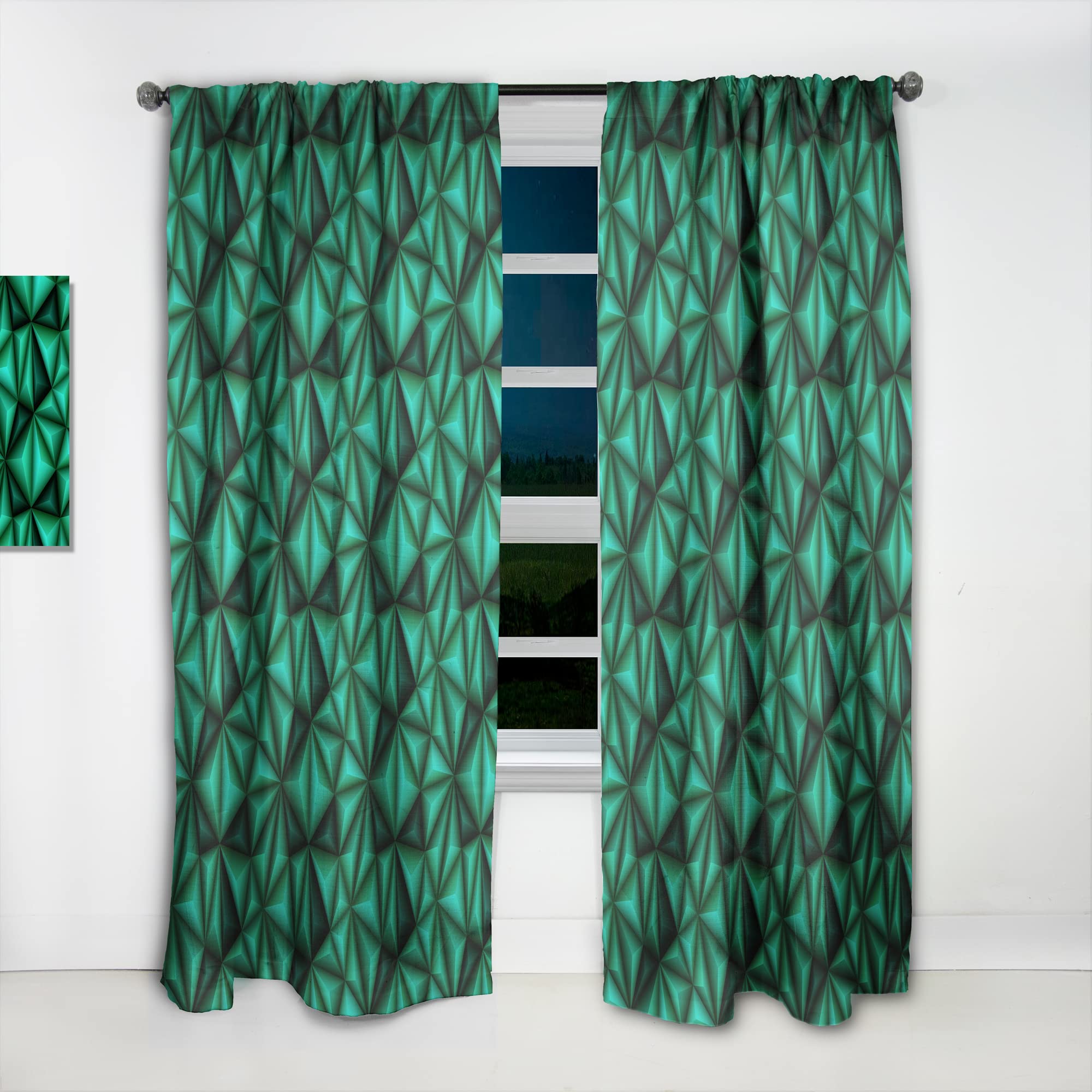 DesignQ Thermal Insulated Curtains - 'Relief Green Triangles' Pattern, Single Panel 52x84 Inches for Bedroom & Living Room - Energy Efficient Blackout Drapes for Home Decor & Privacy