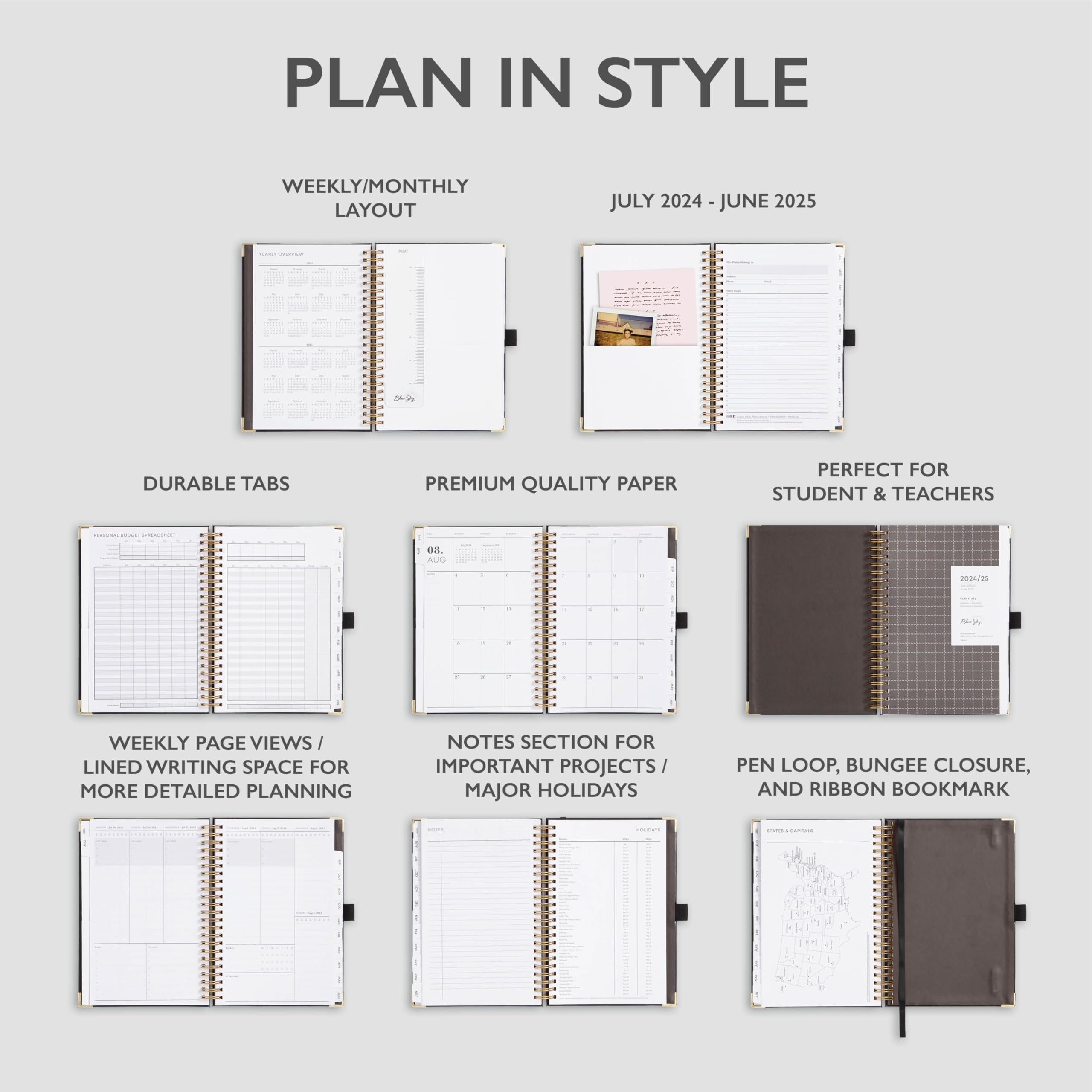 Blue Sky 2024-2025 Academic Planner - Weekly & Monthly Calendar, 5