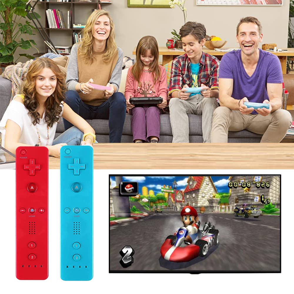 Upgraded Wii Remote Controller 2-Pack - Wireless for Wii & Wii U (Red/Blue) - Perfect for Gaming & Family Fun