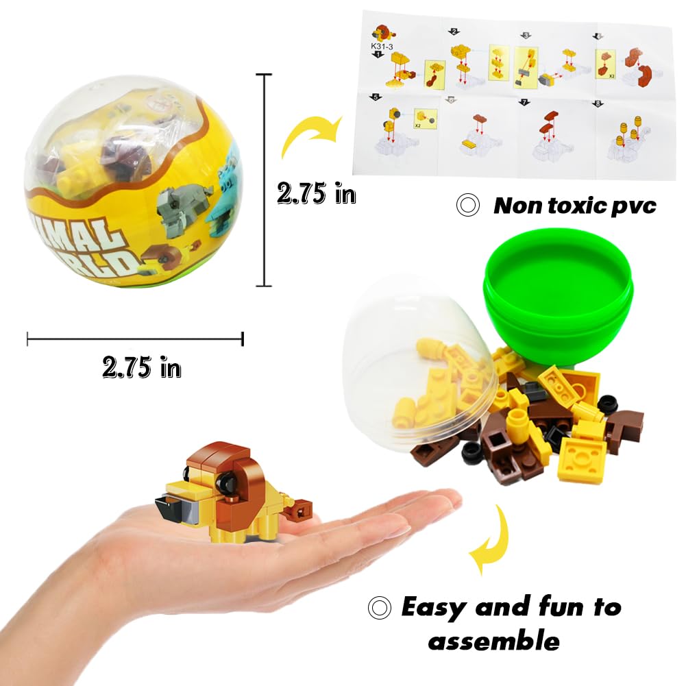 WODMAZ 12PCS Prefilled Easter Eggs with Animal Building Blocks - Safari Animal Toys Set for Kids, Easter Basket Stuffers, Classroom Prizes & Egg Hunt Gifts - Perfect for Easter Celebrations, Birthday Parties & Educational Playtime