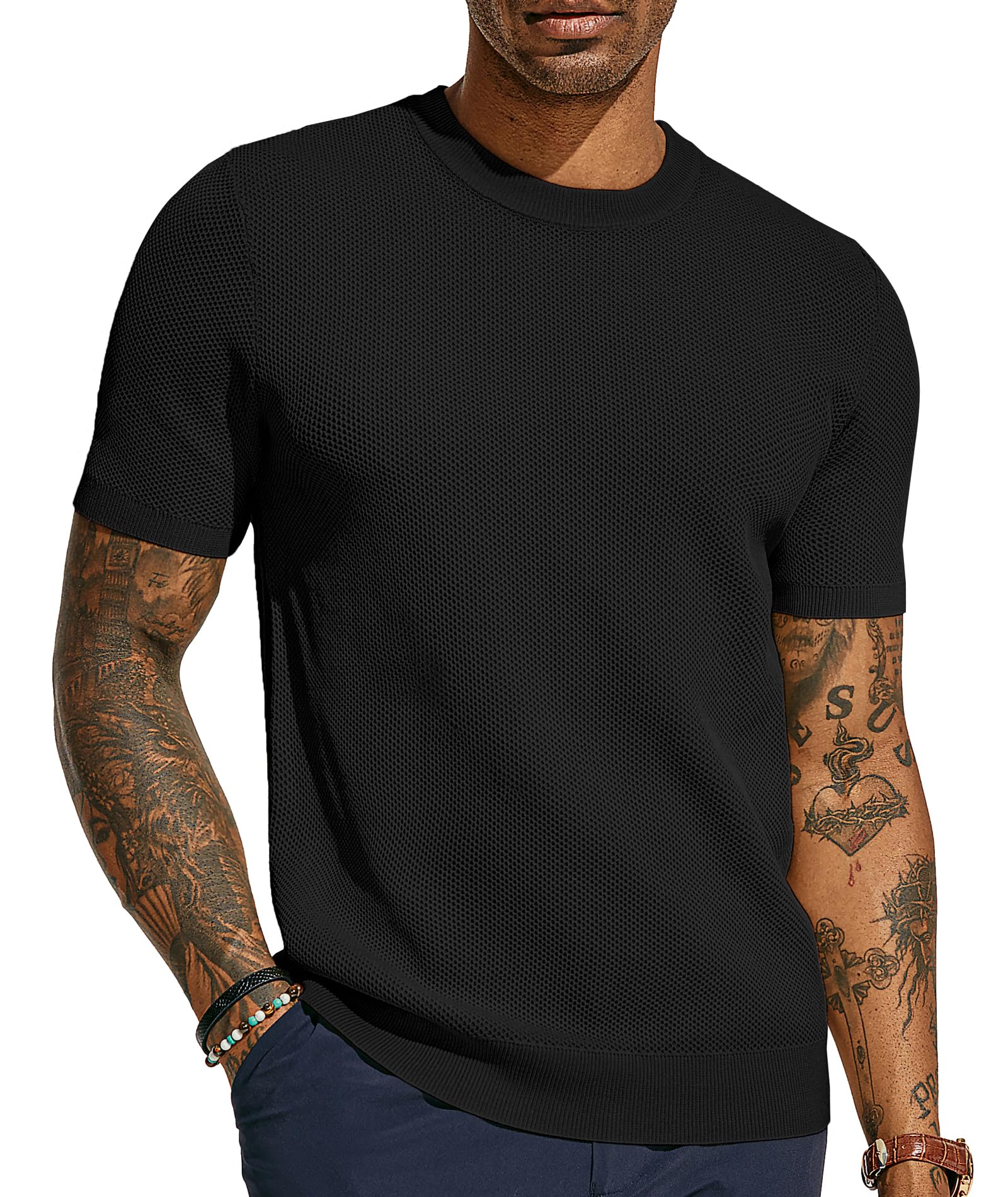 PJ PAUL JONES Men's Honeycomb Waffle Knit T-Shirt - Breathable Short Sleeve Crewneck Pullover Tee for Casual Wear, Lounge & Everyday Outfits