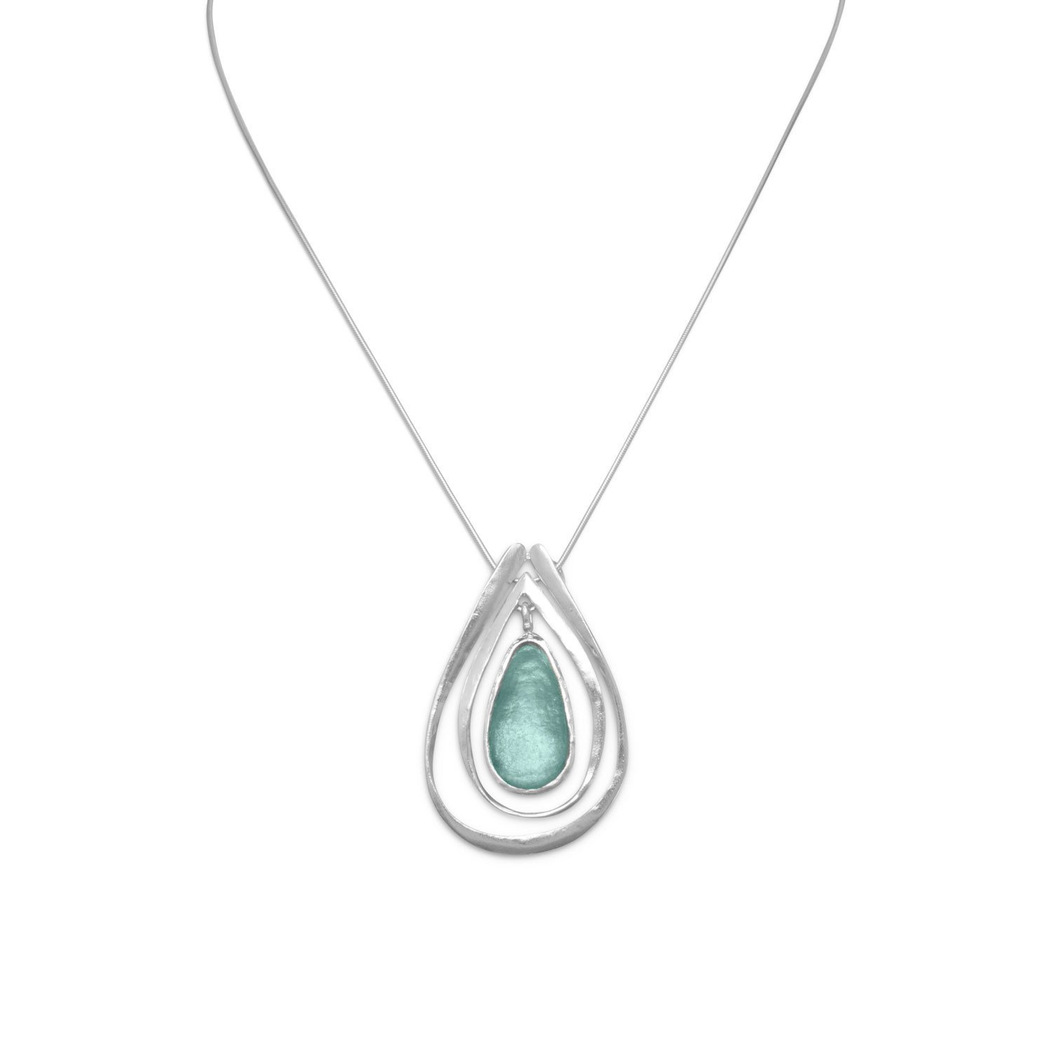 Ancient Roman Glass Necklace - Genuine Teardrop Pendant in Aqua Sea Blue | Handcrafted Jewelry for Women | Perfect for Weddings, Gifts & Boho Fashion