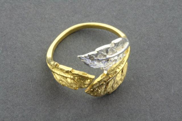 3 Leaf Ring - Silver & Gold Plated Adjustable Ring for Women - Perfect for Everyday Wear, Gifts & Special Occasions
