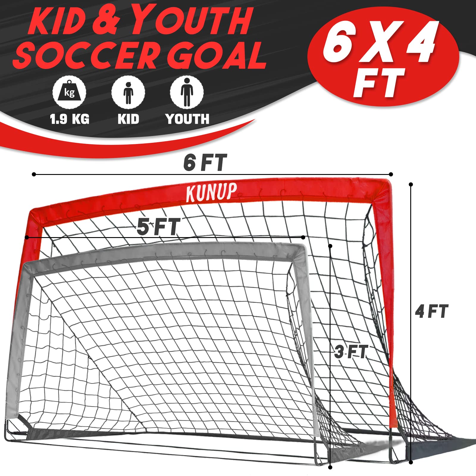 Foldable Soccer Goal for Kids & Adults - 5x3, 6x4, 9x5FT Portable Soccer Net with Carrying Bag - Backyard Training Equipment for Youth Soccer Practice, Outdoor Sports Games (Perfect for Backyard Drills, Team Practice, and Family Fun Activities)