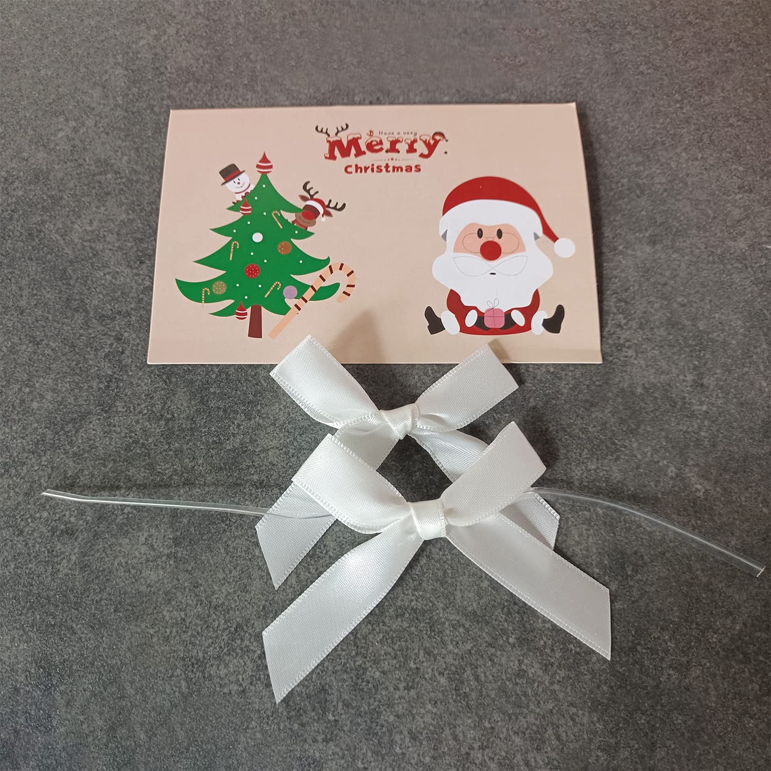 100 Pack White Pre-Tied Satin Twist Tie Bows for Christmas Treat Bags, Candy & Apple Packaging, DIY Decorations - Perfect for Holiday Gifts, Party Favors & Craft Projects