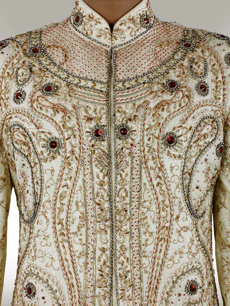 Eshan Premium Heavy Embroidered Beige Sherwani for Men | Traditional Indian Wedding Attire | Perfect for Weddings, Festivals & Special Occasions