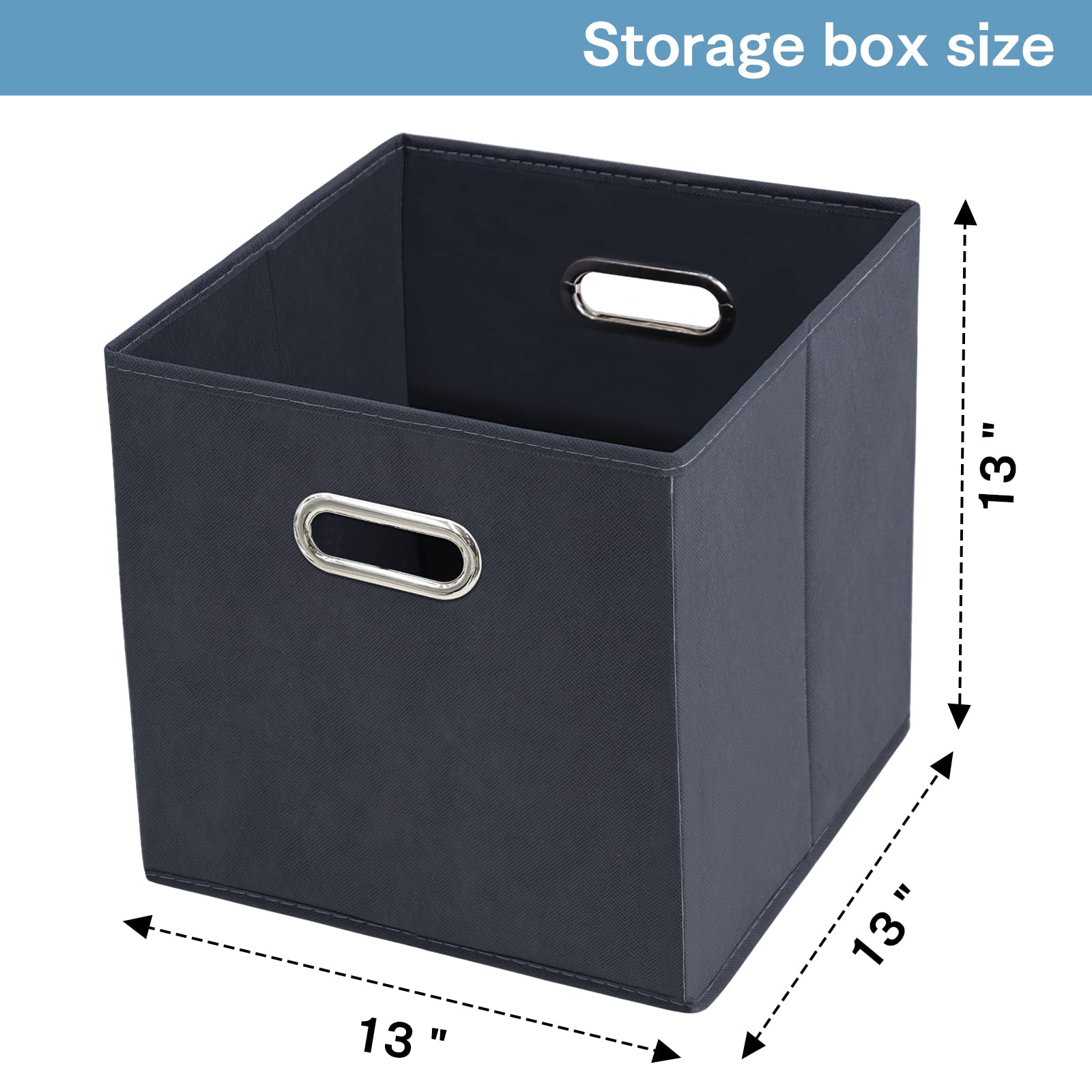 Black Fabric Cubby Storage Bins - 13x13x13 Inches Foldable Cube Organizer with Dual Handles - Set of 3 Grey Collapsible Storage Baskets for Closet, Nursery & Home Organization