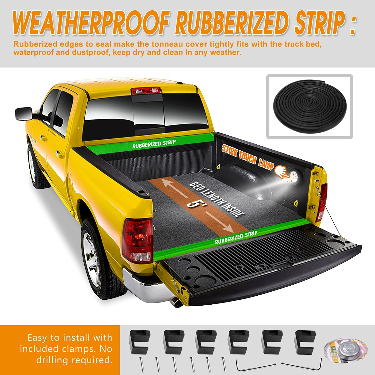 **Durable Vinyl Soft Roll-Up Truck Bed Tonneau Cover for 2016-2024 Toyota Tacoma 5Ft Fleetside - Waterproof & Secure Cargo Protection - Perfect for Camping, Hauling & Outdoor Adventures**