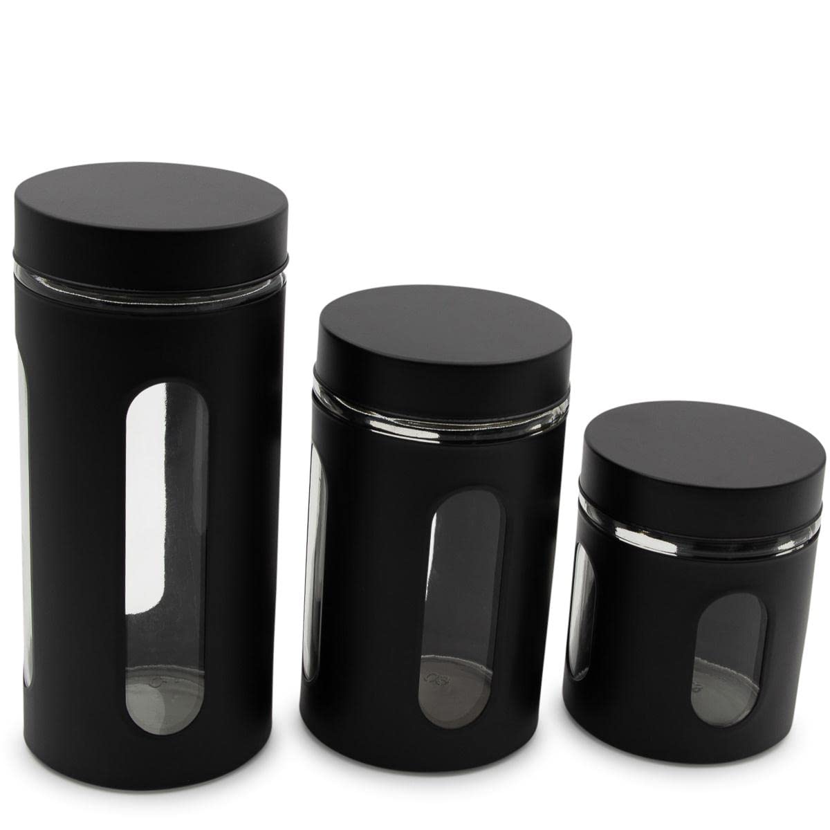 Premium 3-Piece Airtight Food Storage Containers Set - Stainless Steel & Glass Kitchen Canisters for Flour, Sugar, Coffee | Space-Saving Pantry Organization | Ideal for Baking, Meal Prep & Bulk Food Storage