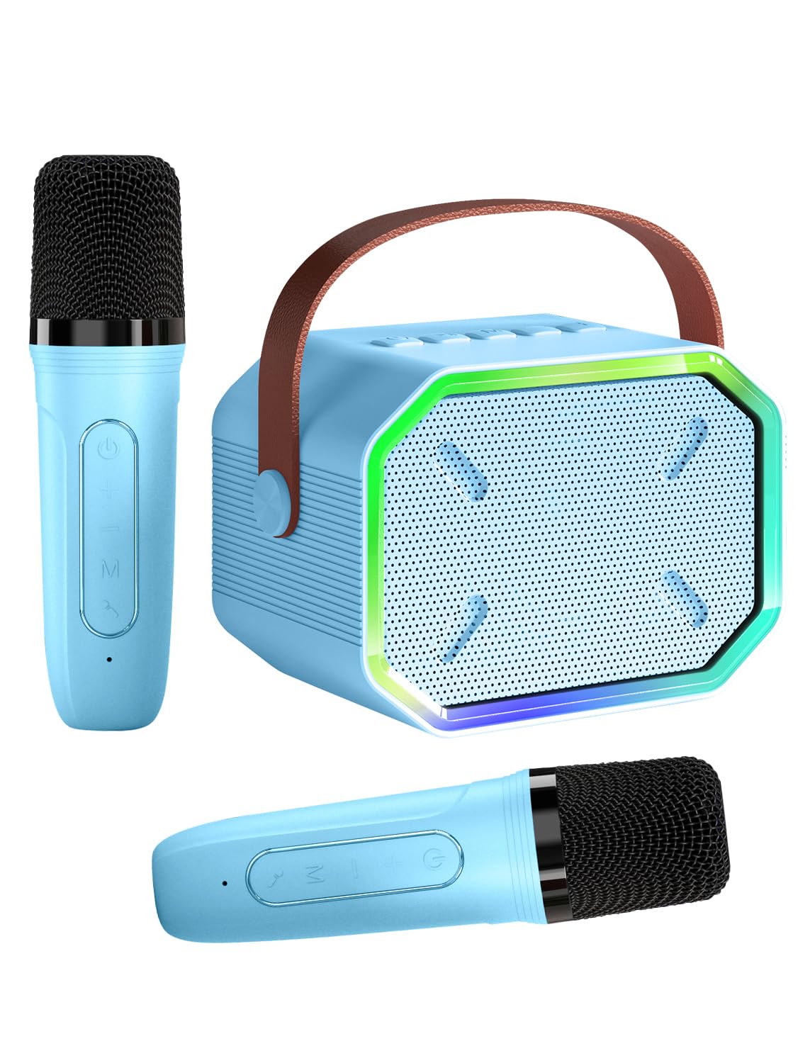 Portable Bluetooth Karaoke Machine with 2 Wireless Microphones for Kids & Adults - Mini Speaker for Home Parties, Birthday Gifts for Girls & Boys (Blue) | Perfect for Family Gatherings, Birthday Celebrations & Indoor Entertainment