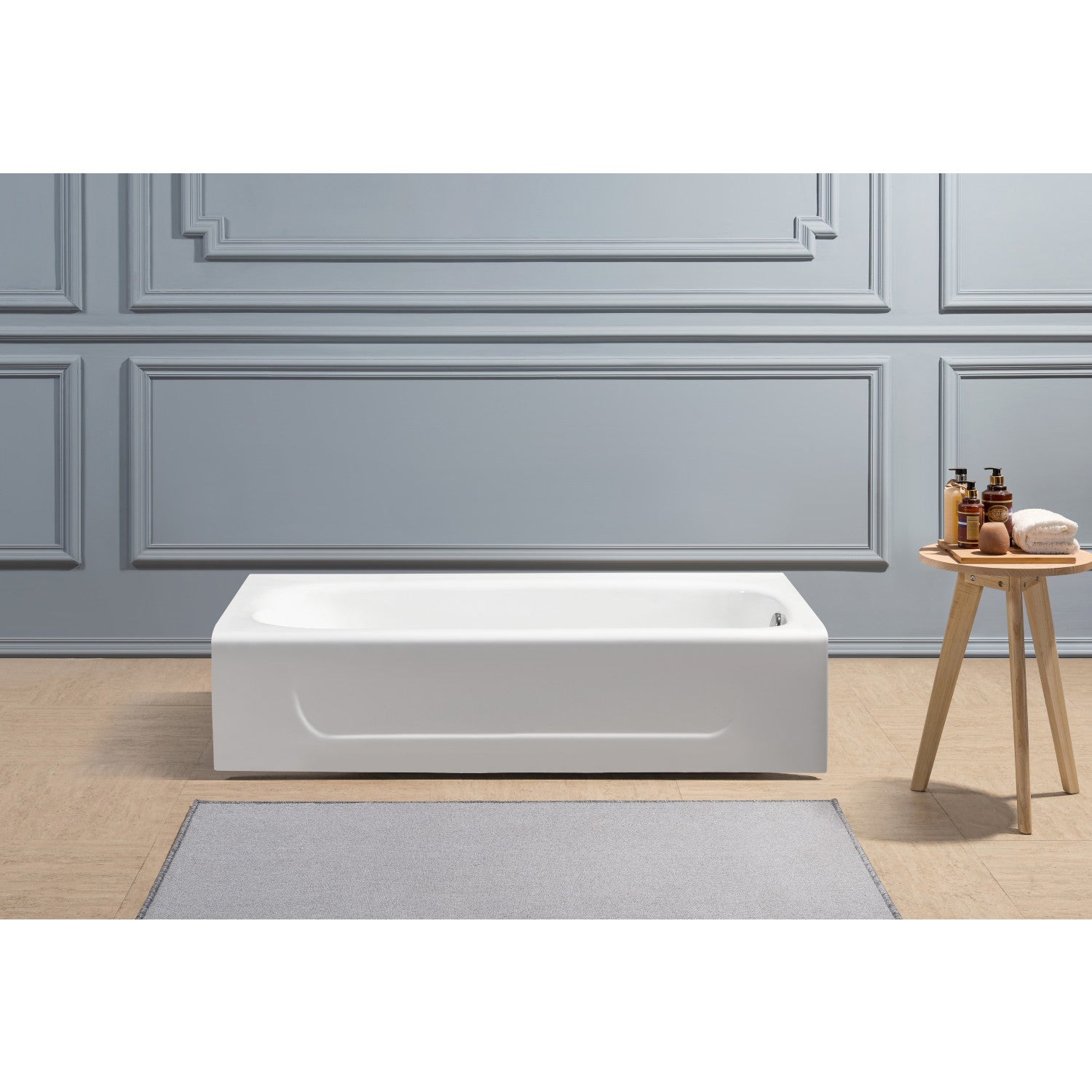 Aqua Eden 60 Inch Cast Iron Rectangular 3 Wall Alcove Bathtub - Right Drain Hole, White Porcelain | Freestanding Soaking Tub for Bathroom Renovation & Spa Relaxation