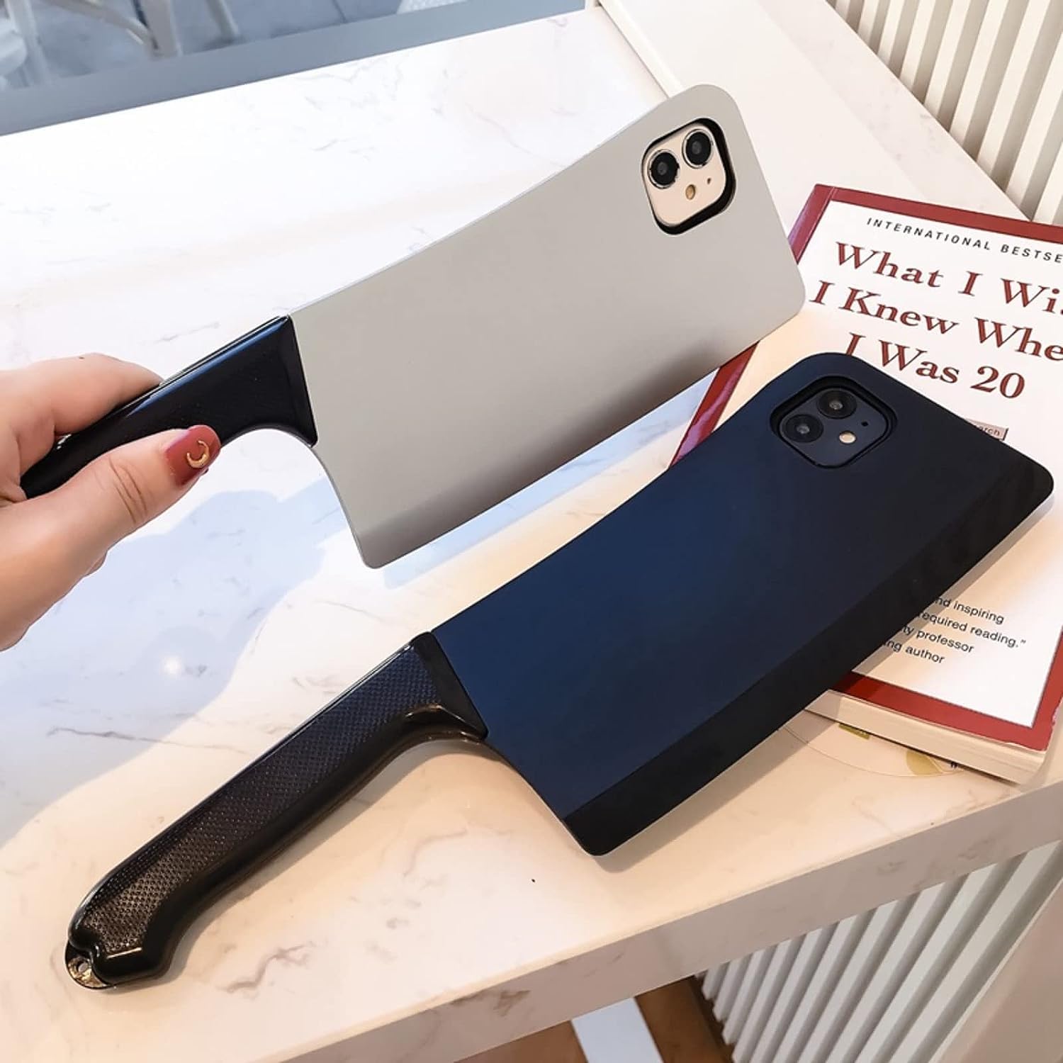 LELEBEAR Funny Cleaver Knife Shaped Soft Silicone Phone Case for iPhone 14 Pro Max - Kitchen-Themed Protective Cover with Grip (White) | Perfect for Cooking Enthusiasts & Prank Lovers