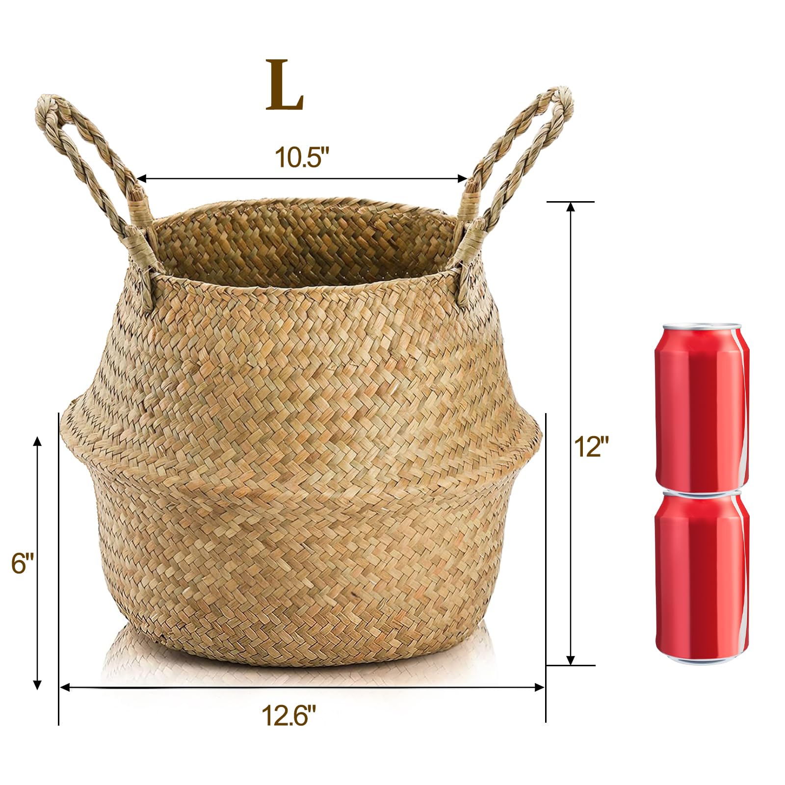 Yesland 2-Pack Woven Seagrass Baskets with Handles - Storage for Laundry, Plants & Picnic