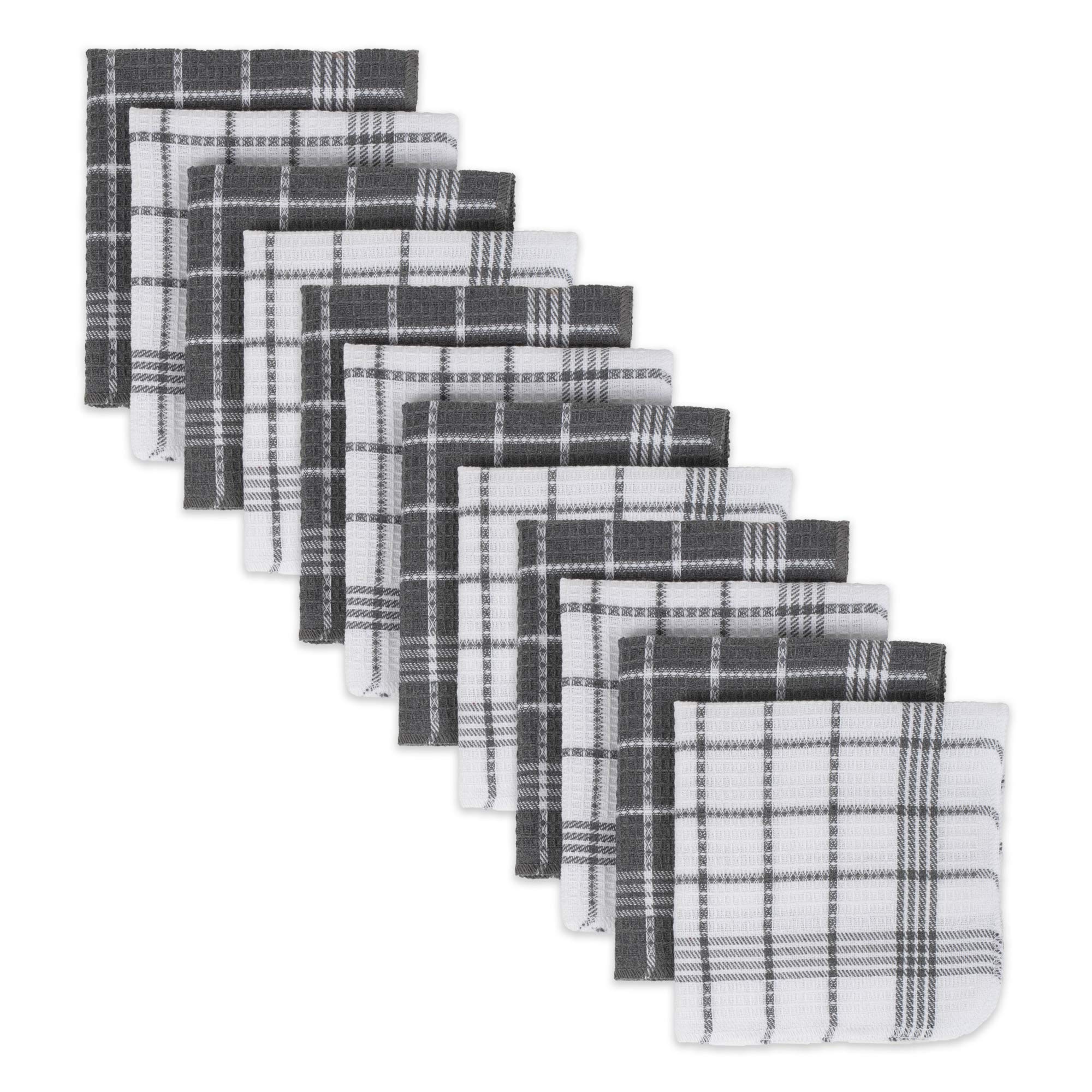 DII Waffle Weave Kitchen Towels Set - 100% Cotton Absorbent Dishcloths & Towels (12-Piece, Gray) - Perfect for Dish Drying, Hand Wiping & Kitchen Decor
