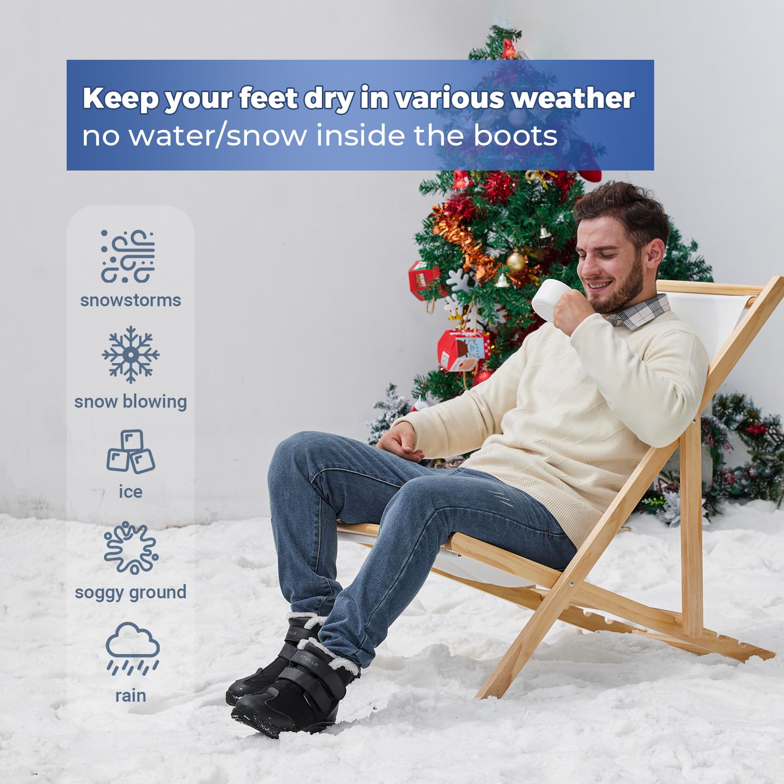 FitVille Men's Extra Wide Snow Boots - Waterproof Insulated Winter Boots for Outdoor Activities, Lightweight Wide Width Hiking Boots for Snow, Ice & Cold Weather (V3) - Perfect for Snowshoeing, Winter Hiking & Outdoor Work