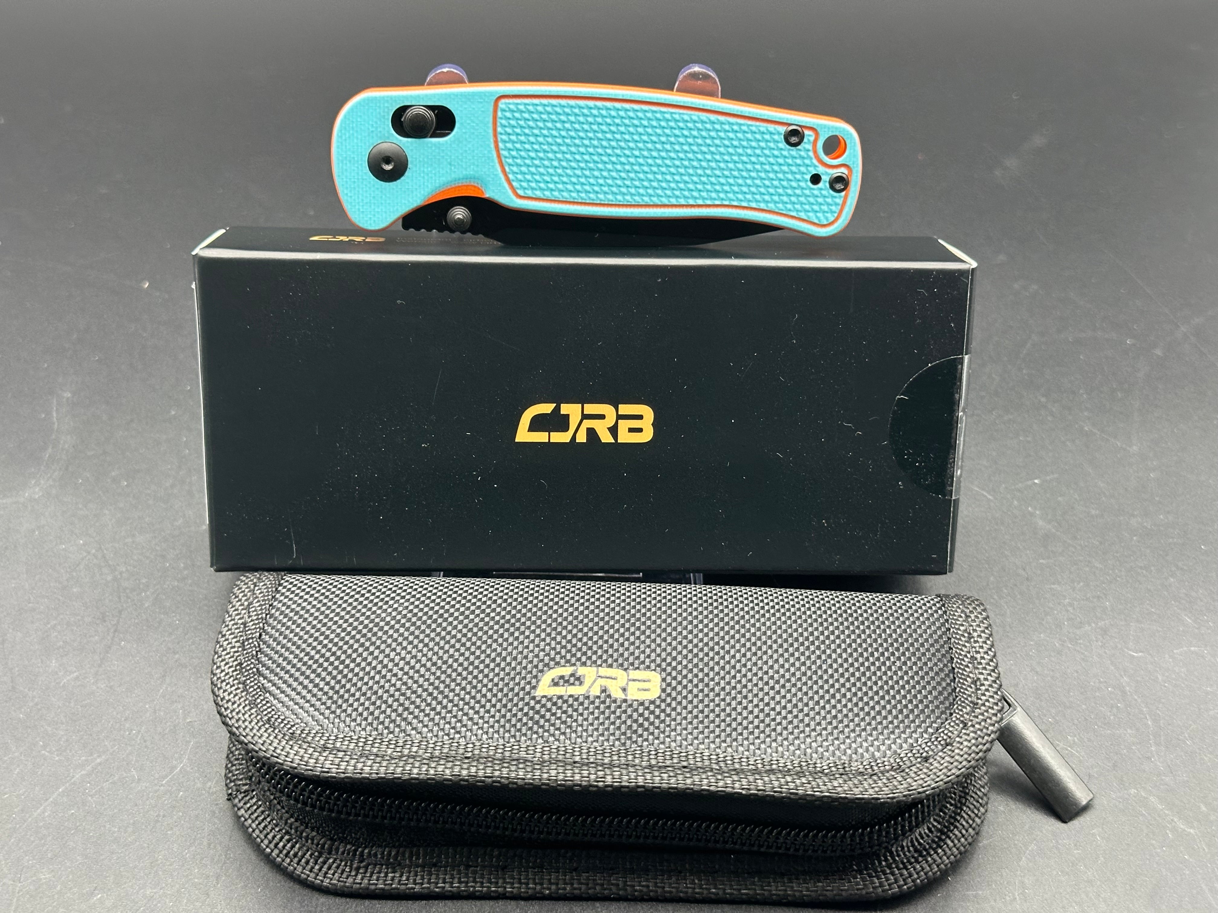 CJRB SHALE Folding Pocket Knife - Blue/Orange G10 Handle, Black PVD Coated AR-RPM9 Steel Blade | EDC, Outdoor Camping, Hiking & Survival Tool