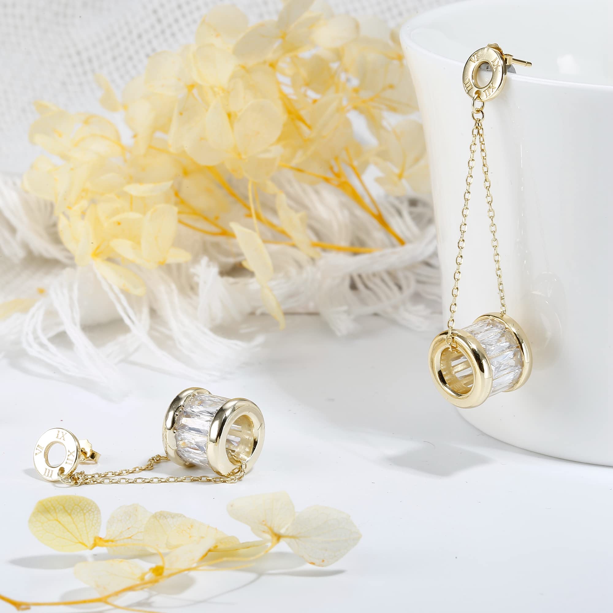 14K Gold Plated Sterling Silver Cubic Zirconia Dangle Earrings for Women - Elegant Drop Earrings for Wedding, Party & Christmas Gifts | Dainty White Gold Plated CZ Dangling Earrings for Everyday Wear & Special Occasions