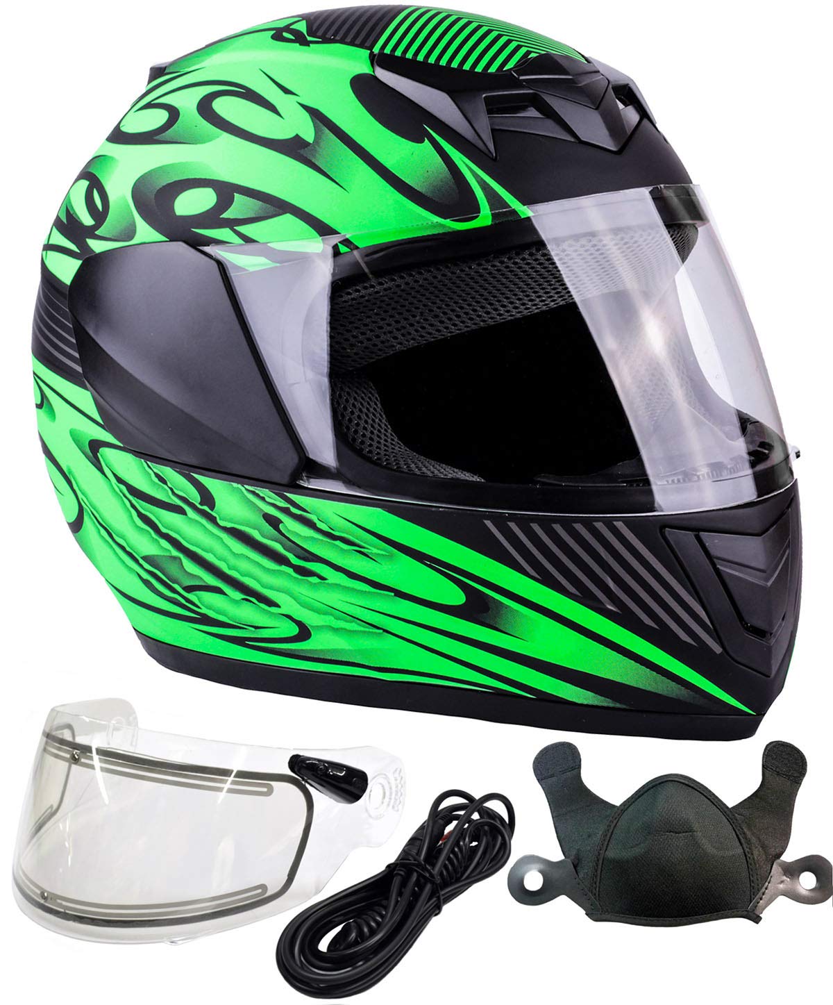 Typhoon Youth Kids Full Face DOT Snowmobile Helmet with Heated Shield - Matte Green (Medium) for Boys & Girls | Winter Sports, Snowmobiling, ATV Riding & Outdoor Adventures