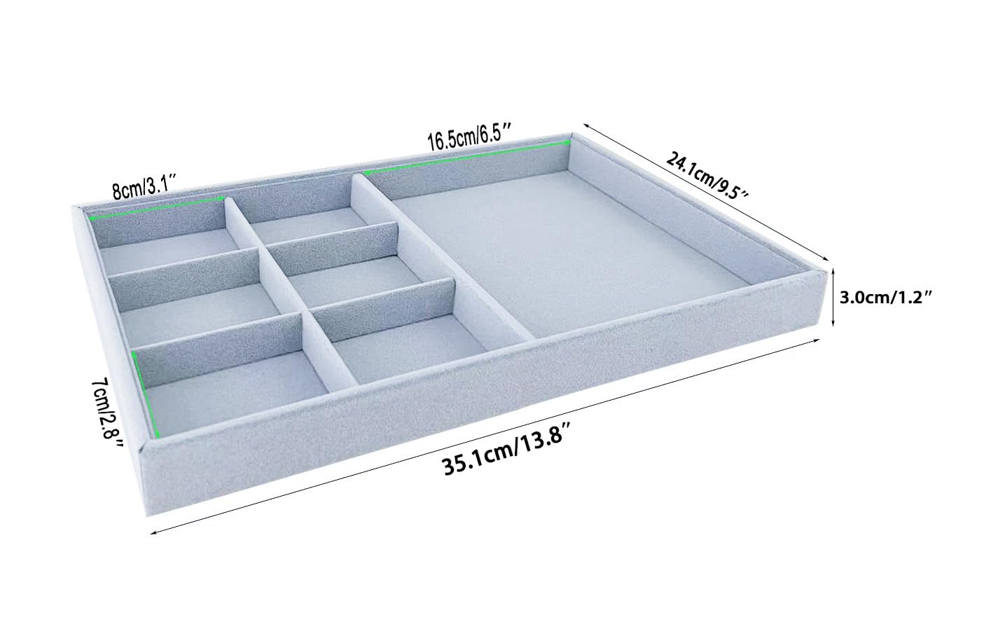 Premium Velvet Grey Jewelry Organizer Trays - Stackable Drawer Insert Divider for Rings & Accessories | Jewelry Storage Solution for Bedroom Dresser, Vanity Table & Travel Case