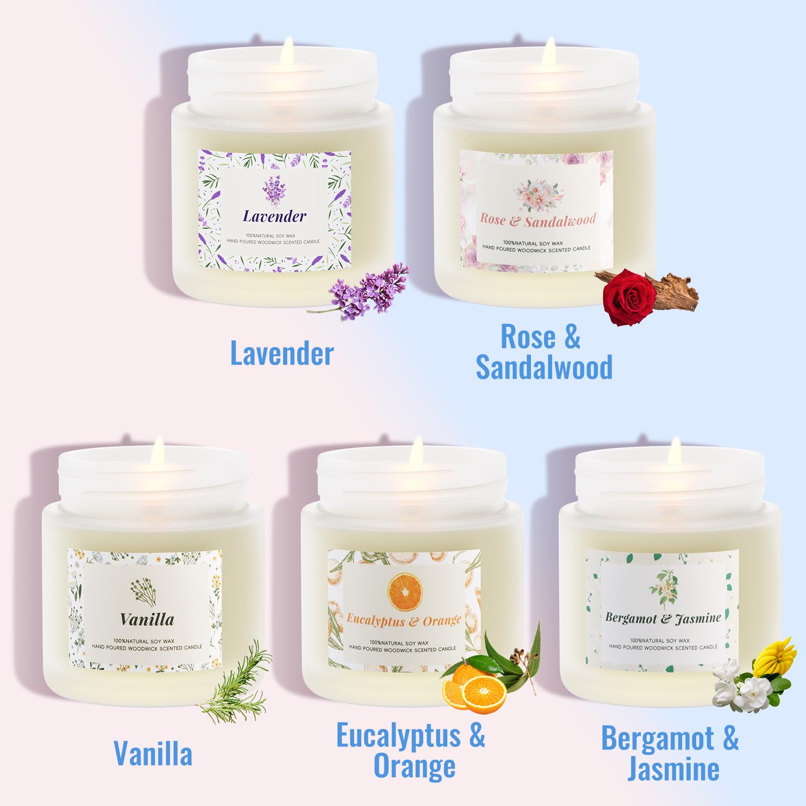 5 Pack Long-Lasting Scented Candles for Home - Natural & Safe Ingredients, Aromatherapy Candles for Women, Perfect for Birthday, Christmas & Holiday Gifts - Create Cozy Ambiance for Relaxation, Meditation & Romantic Dinners