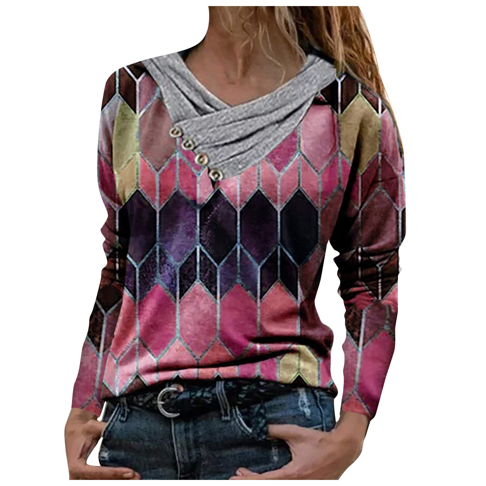 Women's Tie Dye Printed Sweatshirts - Embroidered Collar Pullover with Gradient Color Long Sleeve Tunic Tops | Casual Wear, Street Fashion & Loungewear