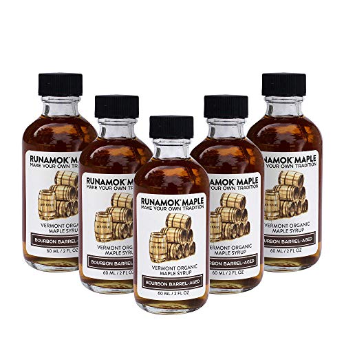 Runamok Bourbon Barrel-Aged Maple Syrup Mini Bottles (2 Fl Oz/60ml) - 24-Pack Real Maple Syrup Samplers | Perfect for Wedding Favors, Stocking Stuffers & Gourmet Gift Giving | Great for Pancakes, Waffles, Cocktails & Dessert Toppings
