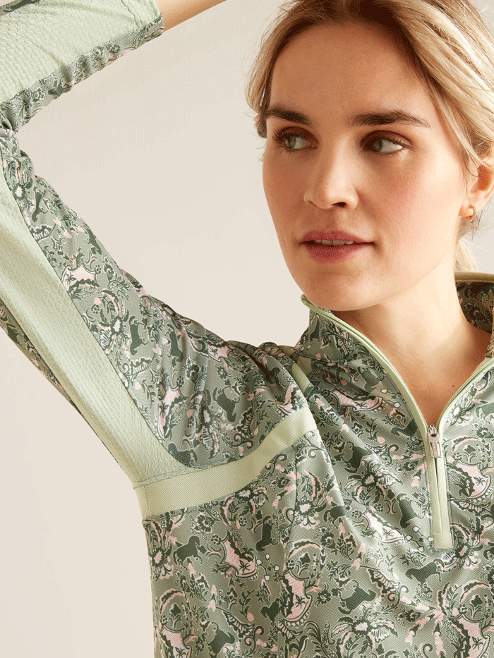 Ariat 10049051 Women's Sunstopper 3.0 Baselayer - Green Baroque | UPF 50+ Sun Protection, Moisture-Wicking & Breathable | Perfect for Hiking, Horseback Riding & Outdoor Activities