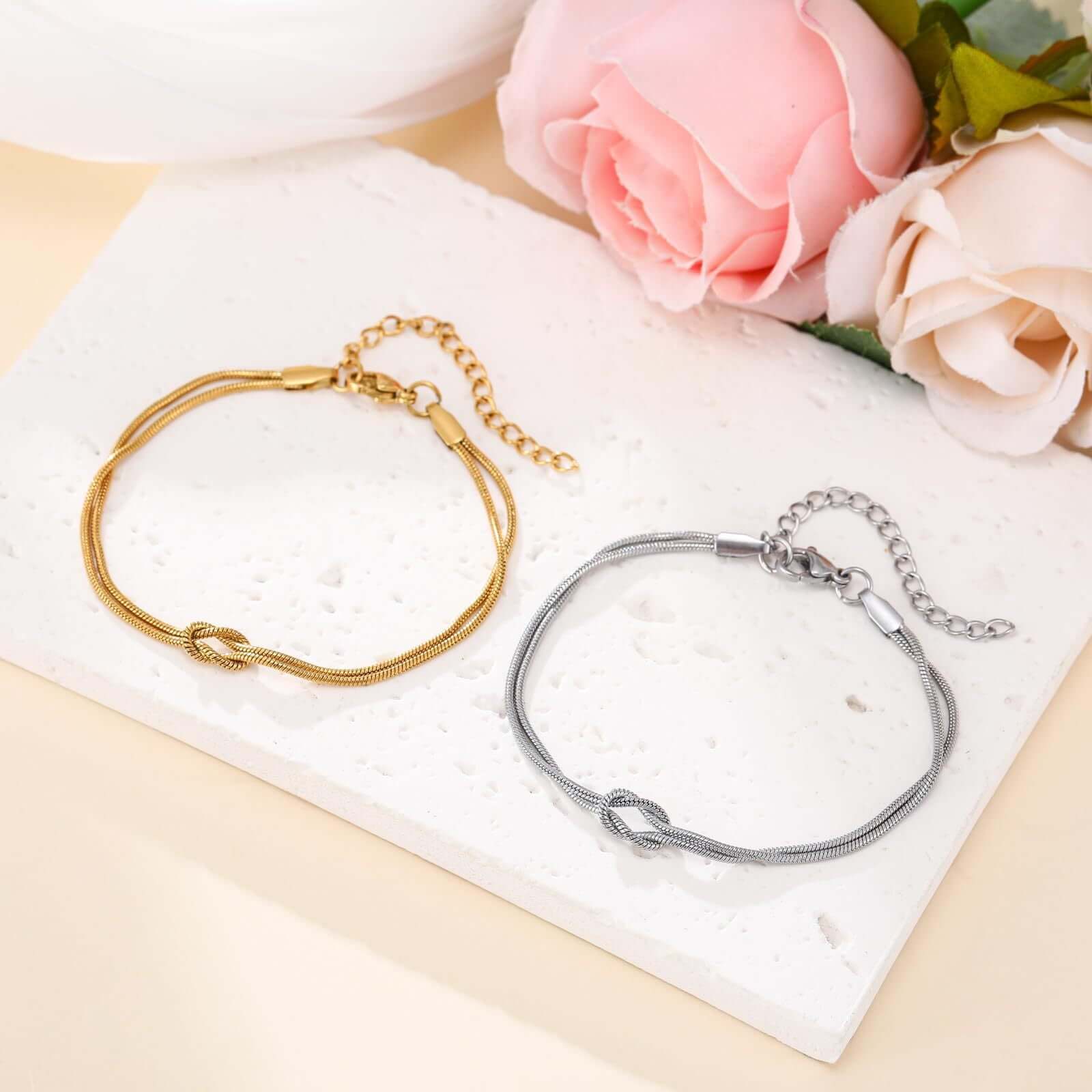 Bow Link Chain Matching Bracelet Set YS965 - Elegant Jewelry for Women, Perfect Gift for Valentine's Day, Anniversary & Special Occasions