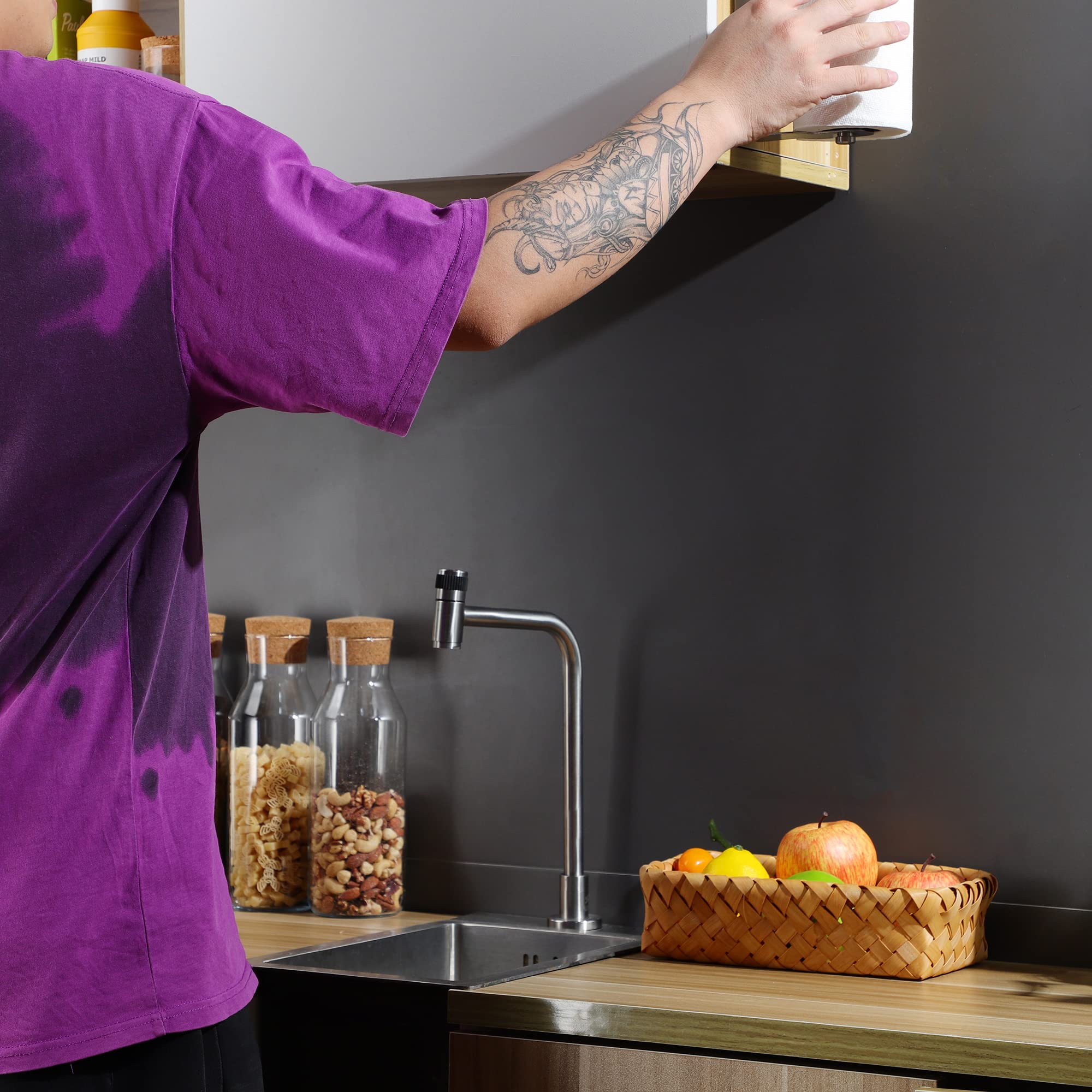 Stainless Steel Self-Adhesive Paper Towel Holder - Under Cabinet or Wall Mount for Kitchen, Bathroom & Office - Heavy Duty ZUNTO Big Roll Towel Dispenser