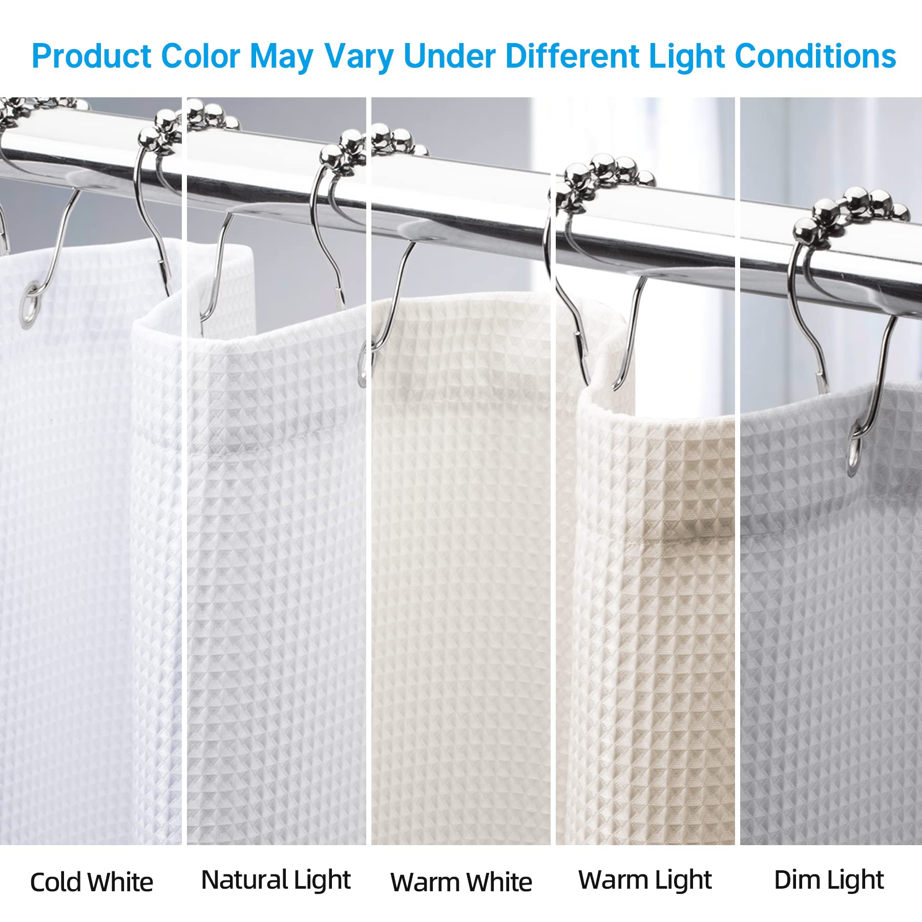 AmazerBath 78 Inch Waffle Weave Shower Curtain - 72x78 Inches Long White Heavy Duty Hotel Quality Bathroom Fabric - Perfect for Spa, Luxury Hotels & Modern Home Bathrooms