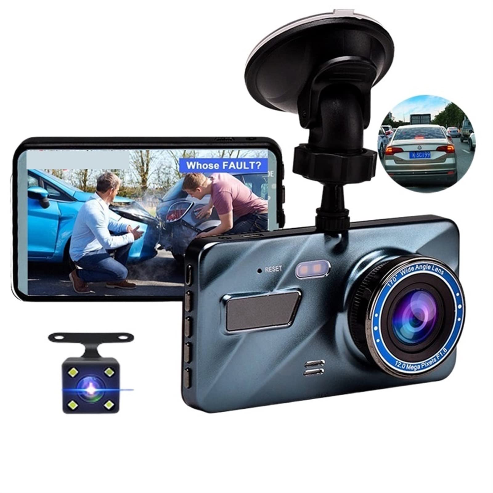 Tantisy 1080P Dual Dash Cam with Rear View Camera - 3.6