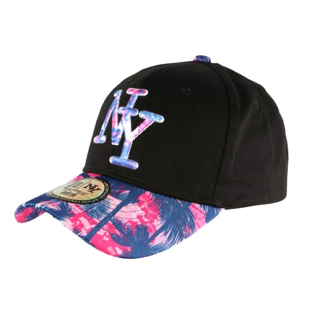 Kids' Fashion Hawaiian Baseball Cap for Boys Age 7-12 - Pink & Blue NY Style One Size Fits All - Perfect for Beach, Sports & Outdoor Activities