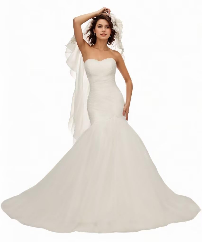 Elegant Lace Mermaid Wedding Dress 2025 | Strapless Beach Bridal Gown with Applique & Tulle | Long Bohemian Style for Bride | Perfect for Beach Weddings, Destination Elopements & Romantic Ceremonies