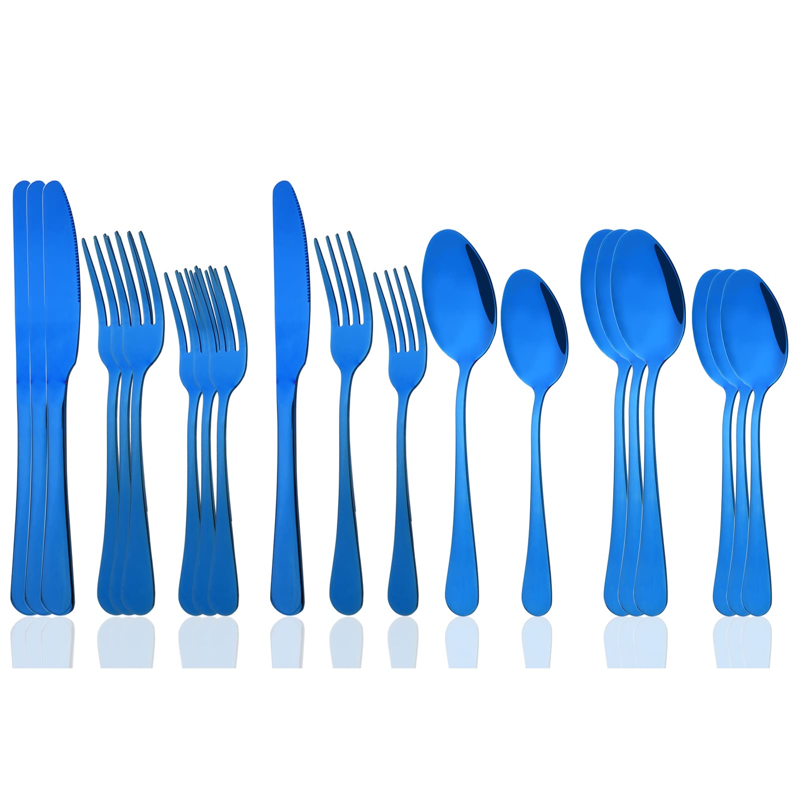 20-Piece Stainless Steel Silverware Set for 4 - Mirror Polished Blue Flatware Cutlery with Knives, Forks & Spoons - Durable Dishwasher Safe Kitchen Utensils for Home, Restaurant & Dinner Party Use