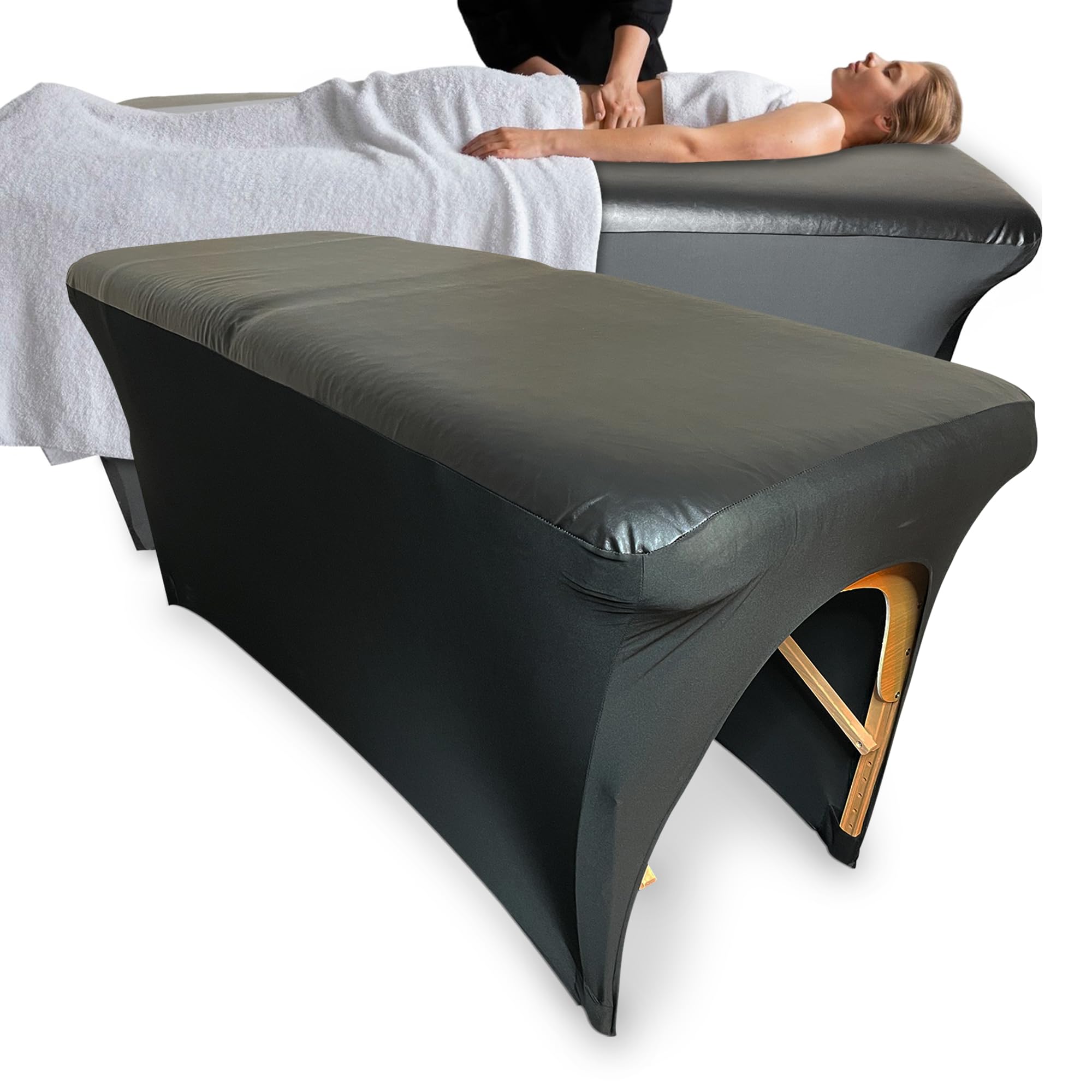 Waterproof Artificial Leather Spa Mattress Topper - Lash Bed Cover, Massage Table Protector & Wax Bed Cover for Salon, Esthetician & Spa Treatments | Fits Lash Extension, Facial & Massage Beds - Black