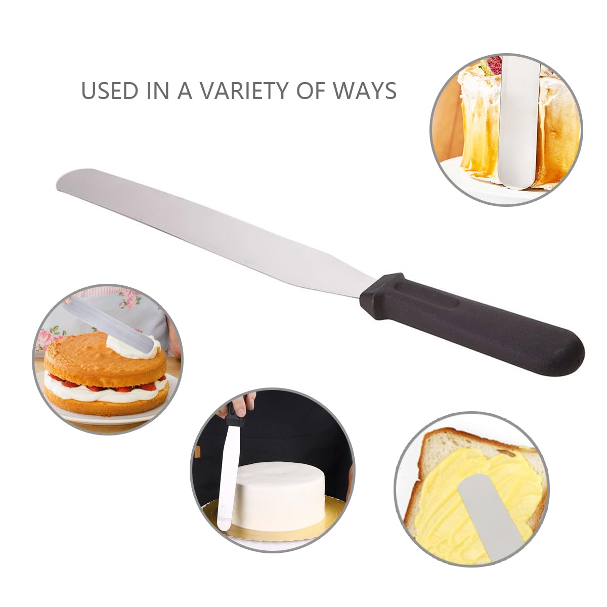 3-Pack Black Stainless Steel Offset Spatulas - Straight & Angled Baking Spatulas for Cake Decorating, Icing, and Kitchen Cooking
