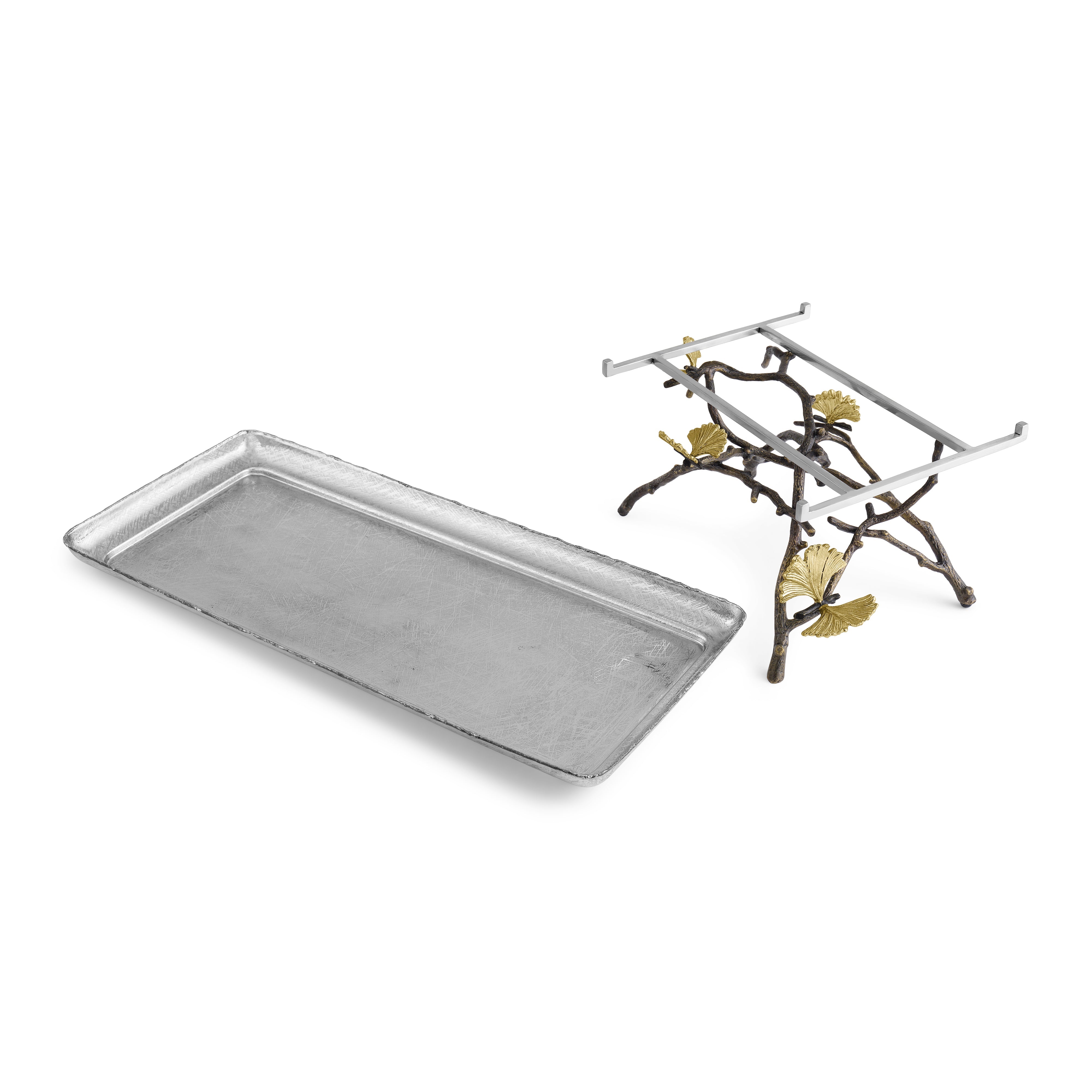 Butterfly Ginkgo Leaf Design Decorative Tray with Feet - Elegant Serving Tray for Tea, Coffee, Jewelry & Home Decor