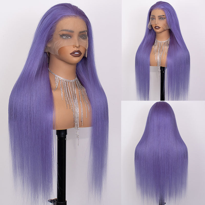 Eullair #613 Blonde Lavender Purple Pink Grey Straight Human Hair Wig with 13x4 Transparent Lace Frontal for Women | Perfect for Cosplay, Daily Wear & Special Occasions