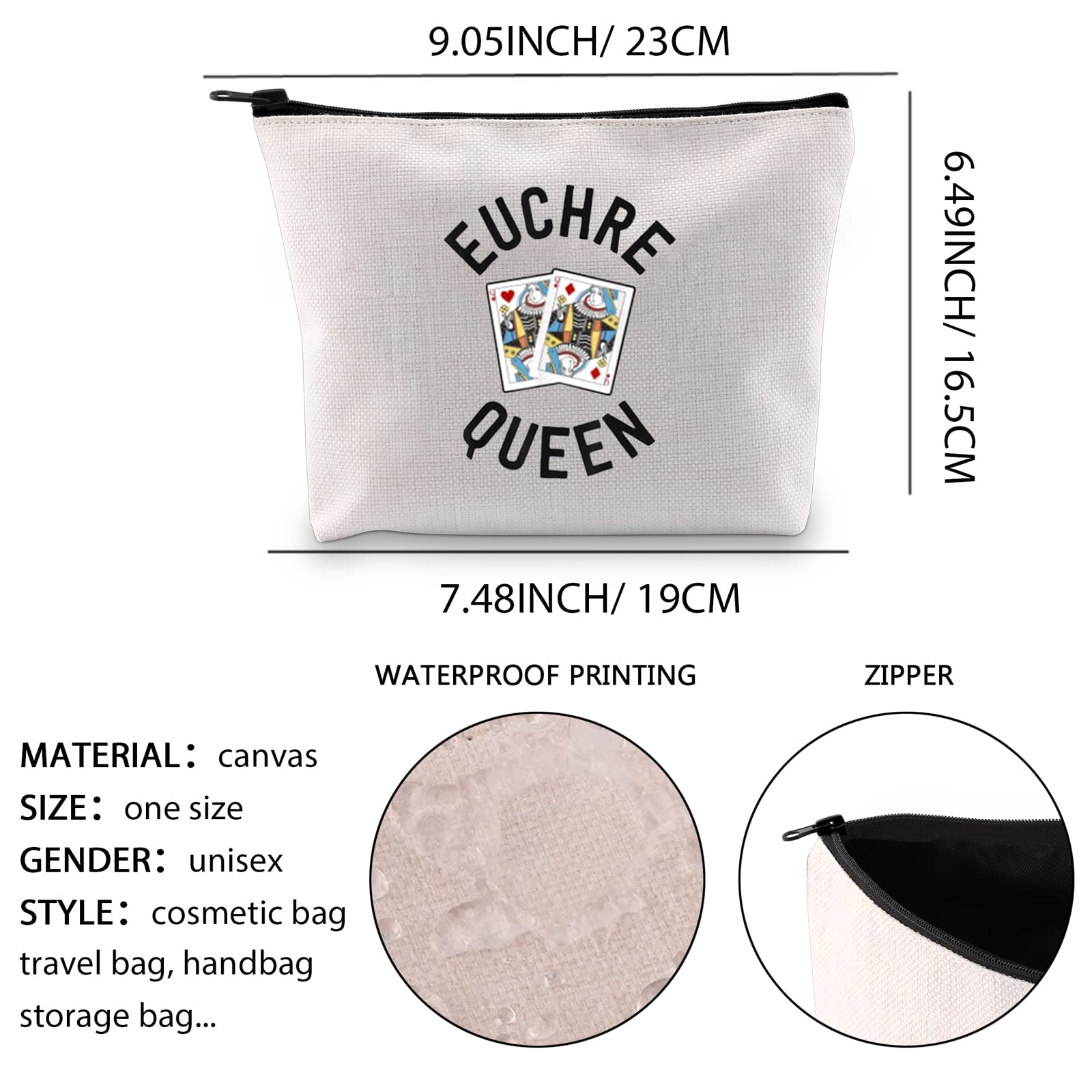 XYANFA Funny Euchre Queen Makeup Bag - Perfect Gift for Euchre Players & Card Game Lovers - Great Present for Grandma - Ideal for Travel, Cosmetics Storage & Game Nights