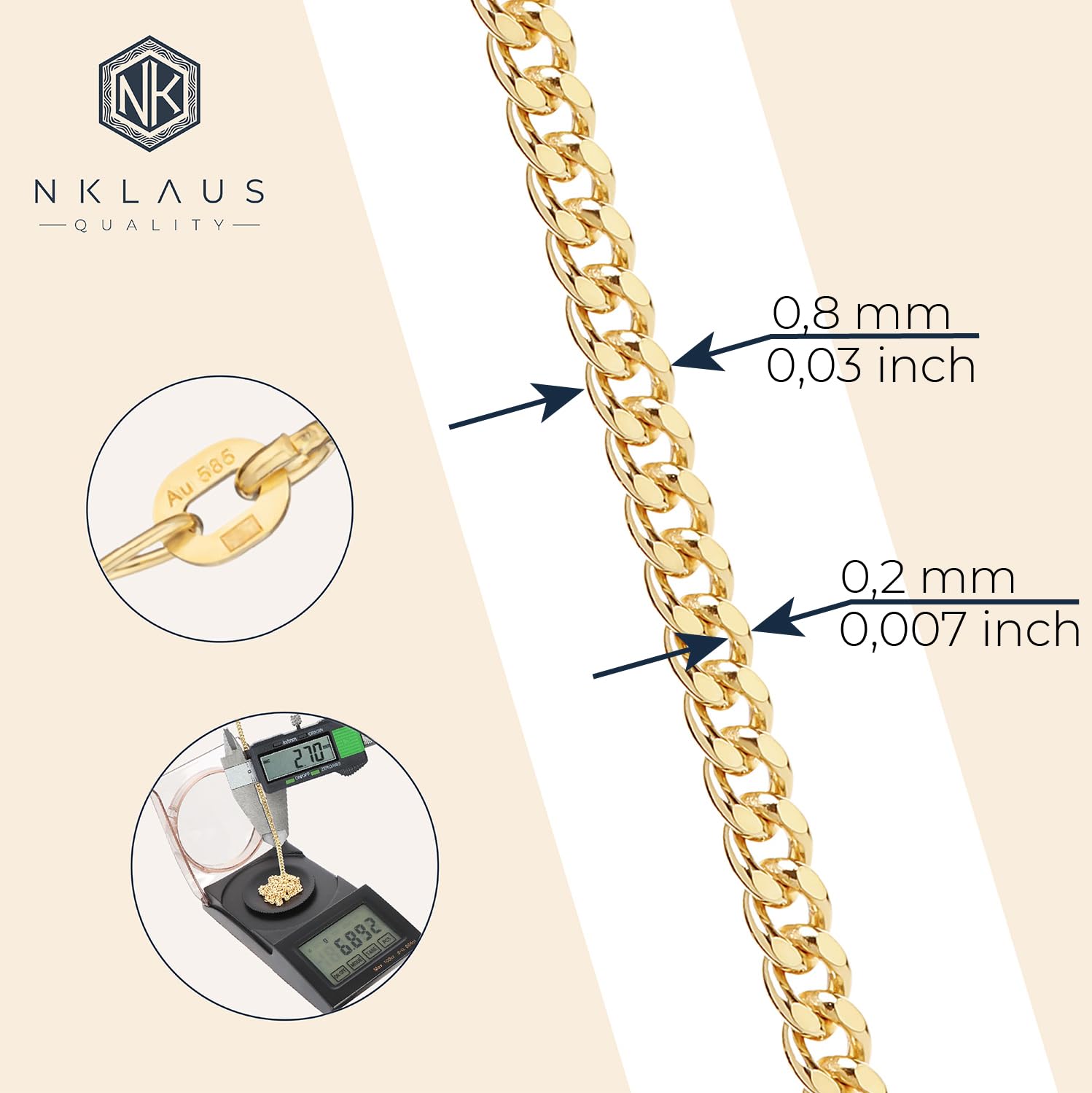 14K Gold Curb Chain Necklace - 42cm (16.5
