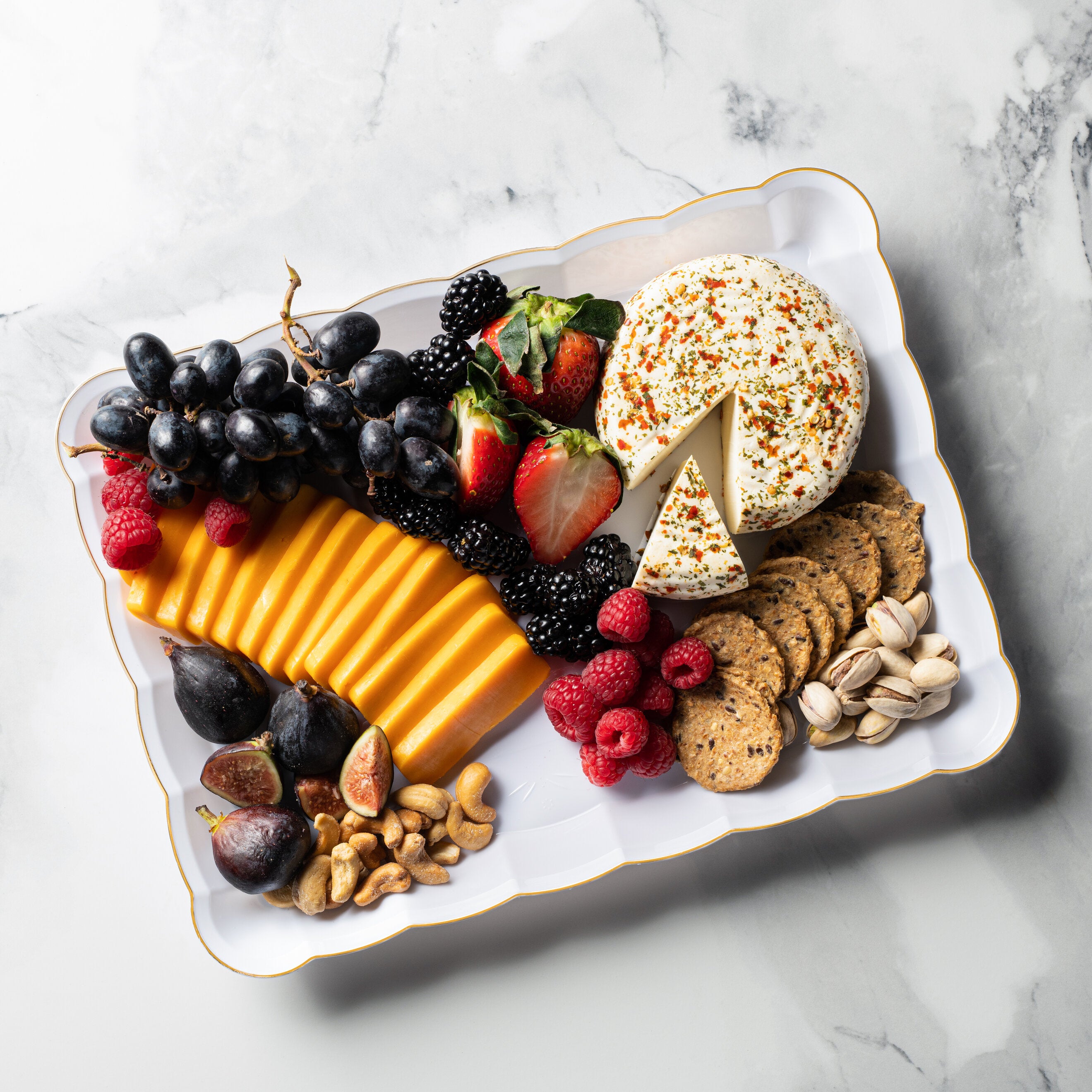 Scalloped White and Gold Rectangular Serving Tray Set of 4 - Elegant Party Platter for Weddings, Bridal Showers & Home Decor