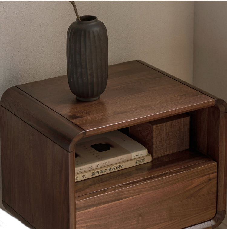 Premium Black Walnut & Ash Solid Wood Modern Nightstand - Stylish Bedside Table for Bedroom, Living Room, or Office