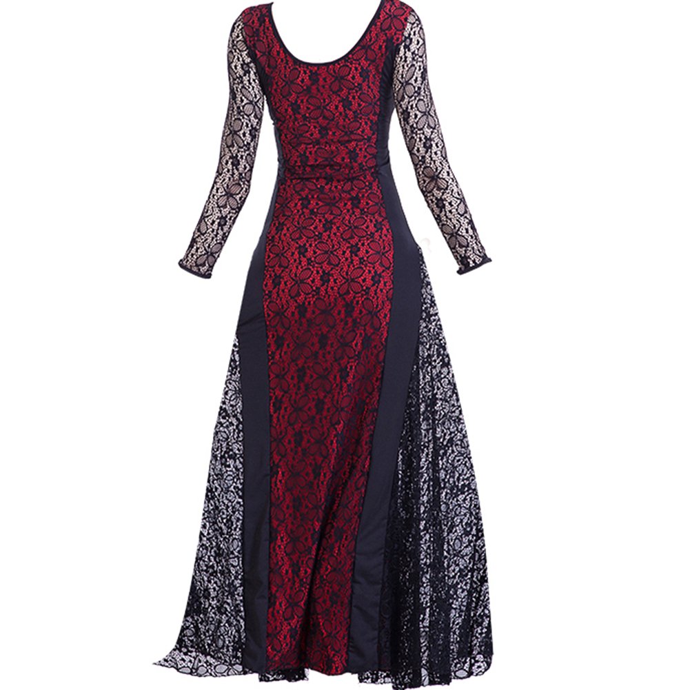 Elegant Floral Ballroom Dance Dress for Women - Modern Waltz & Foxtrot Competition Gown with Lace Details | Perfect for Standard Ballroom Performances & Dance Events