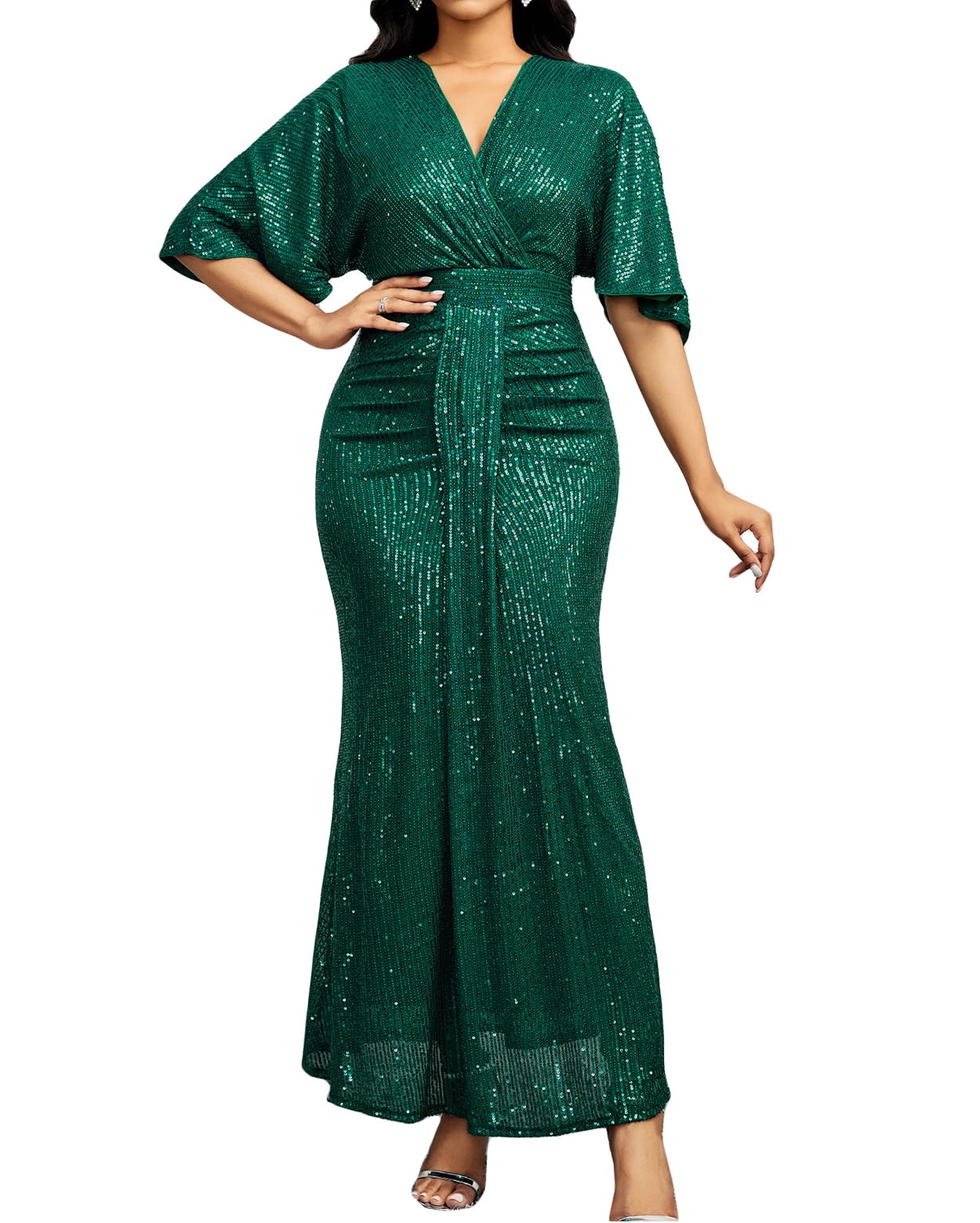 Madam Uniq 1920s Sequin Evening Gowns for Women - Elegant Short Sleeve Formal Maxi Dress for Cocktail Parties, Prom, Wedding & Special Occasions