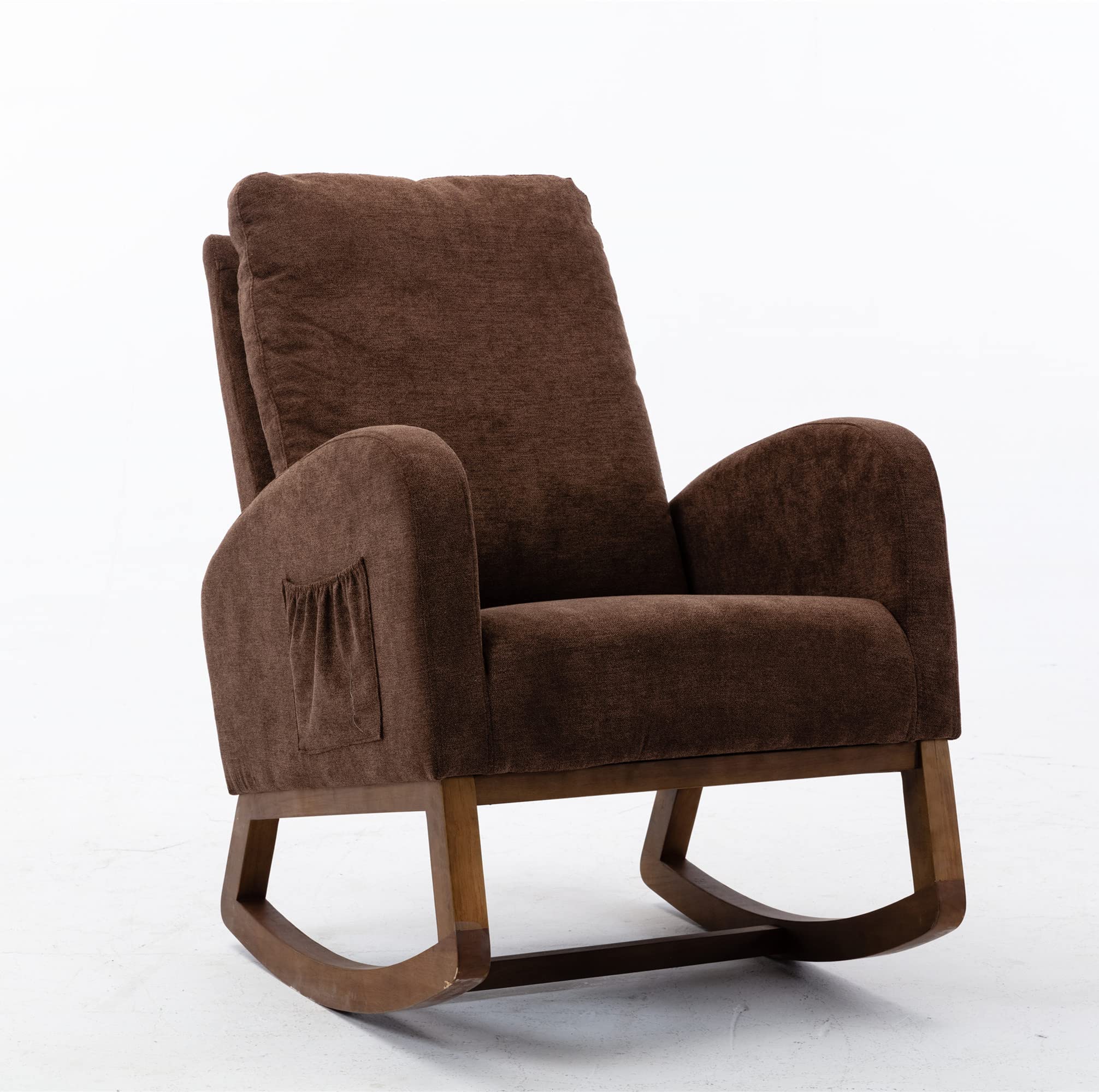 SSLine Upholstered Rocking Chair - Modern Fabric Rocking Armchair for Nursery, Living Room, Bedroom & Office | Comfortable Lounge Chair for Relaxing, Reading & Nursing (Coffee Brown)