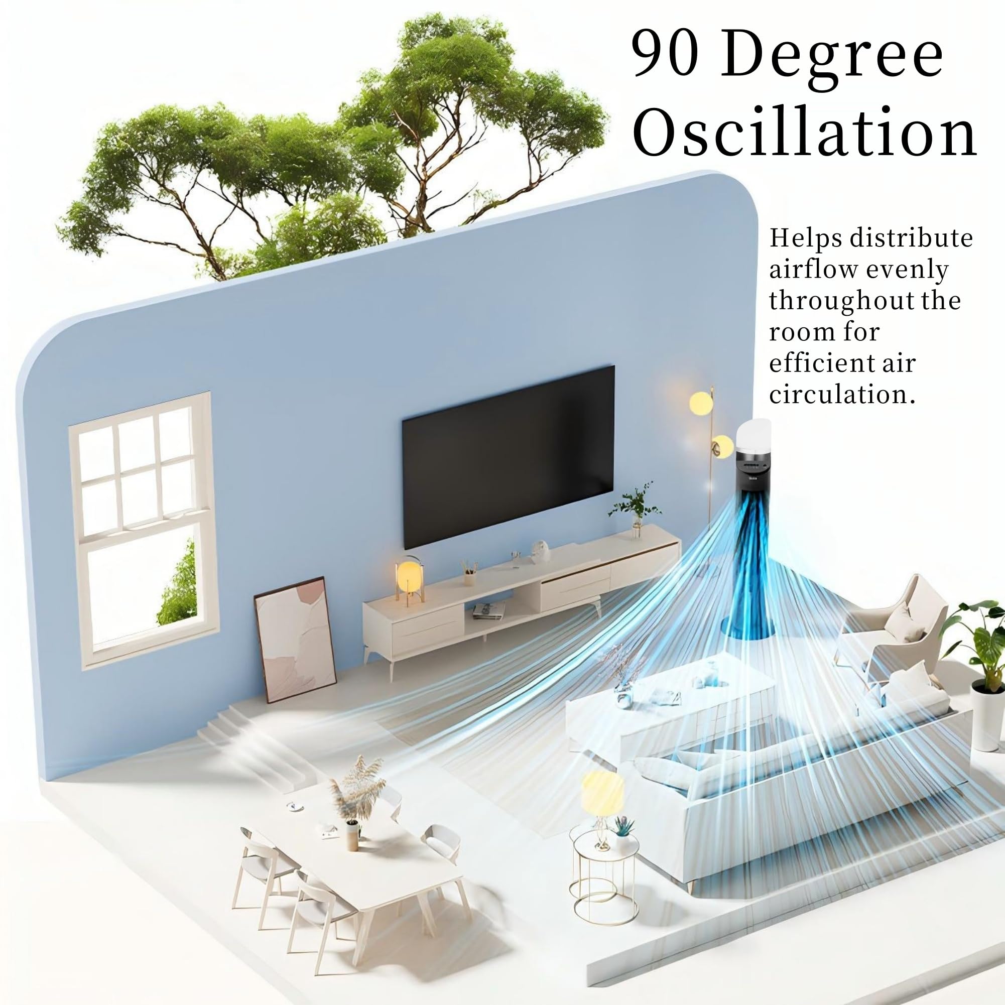 Bladeless Tower Fan with LED Light - 36 Inch Floor Standing Cooling Fan for Home, Bedroom & Office - Quiet & Energy Efficient Air Circulator - Perfect for Summer, Indoor Use & Small Spaces (Black)