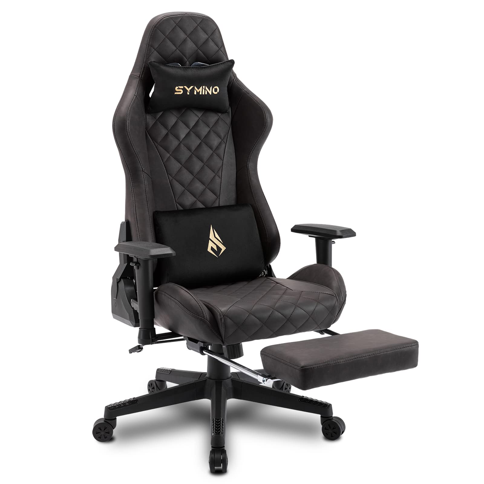Symino Ergonomic Gaming Chair - Racing Style PU Leather Office Chair with 3D Adjustable Armrests & Footrest, High Back Computer Desk Chair for Home & Office (Brown) - Perfect for Gaming, Working & Relaxing